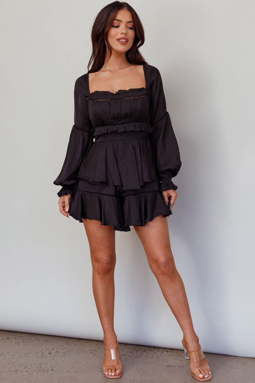 Alabama Long Sleeve Satin Romper Black by Selfie Leslie