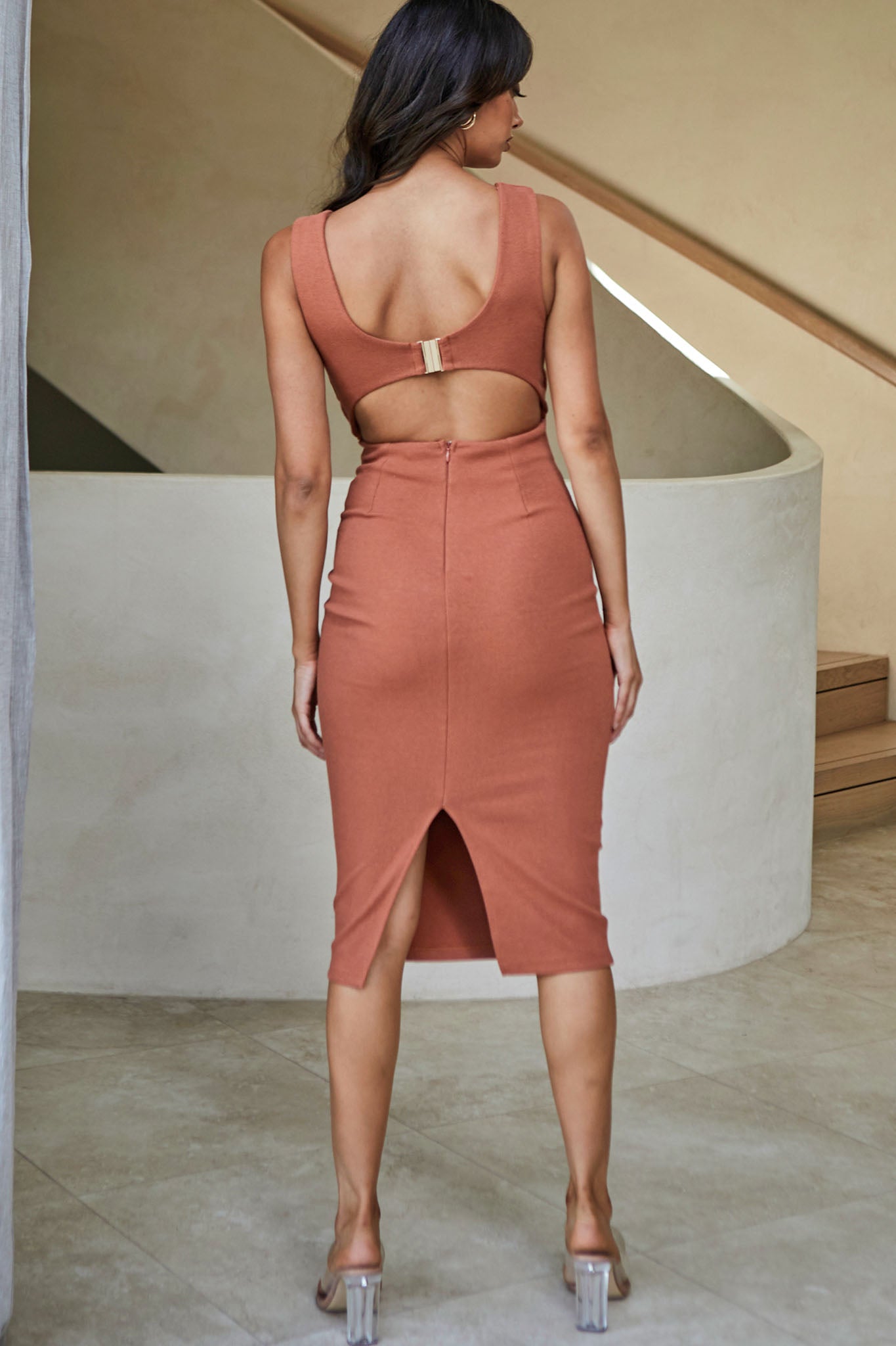 Light My Way Cut-Out Waist Midi Dress Chocolate by Selfie Leslie