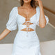 Alma Drawstring Circle Bust Puff Sleeve Mini Dress White