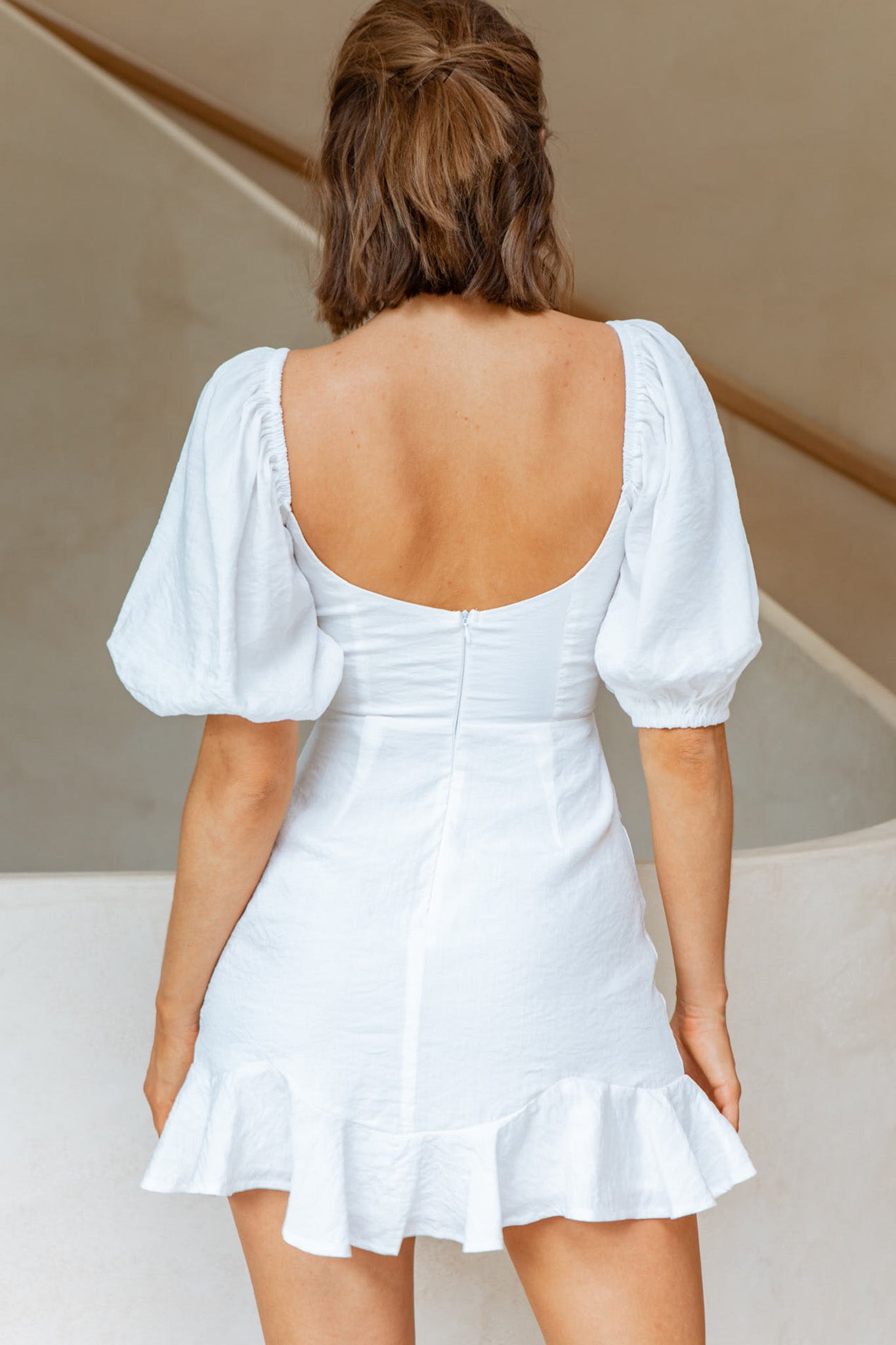 mini babydoll dress womens Jasmine Linen Puff Sleeve Babydoll Dress • American Threads Boutique White / XS