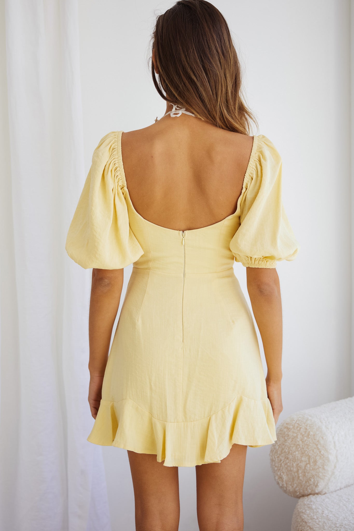 yellow puff sleeve mini dress Alma Drawstring Circle Bust Puff Sleeve Mini Dress Yellow