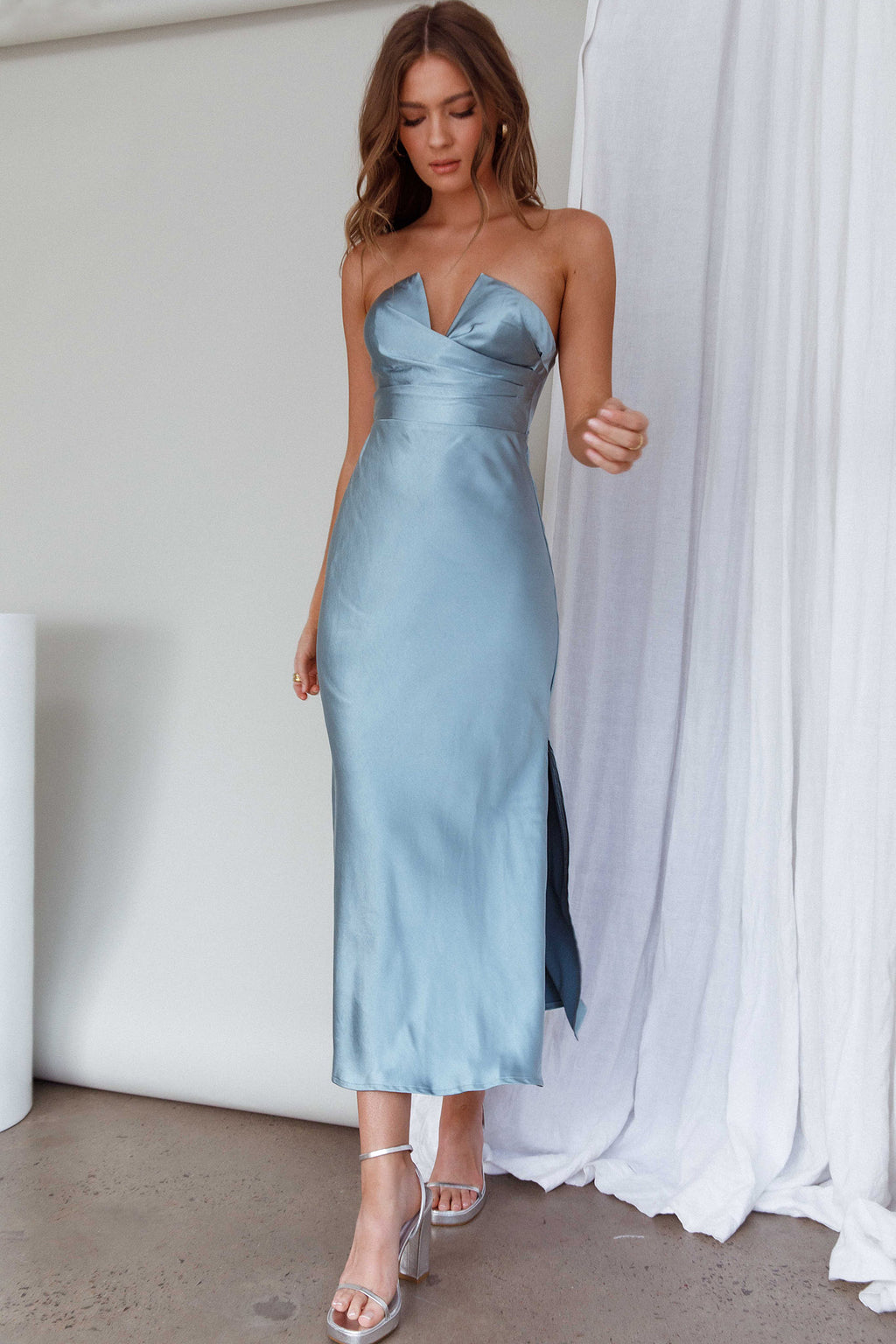 Ma Jolie Strapless Midi Dress Blue by Selfie Leslie