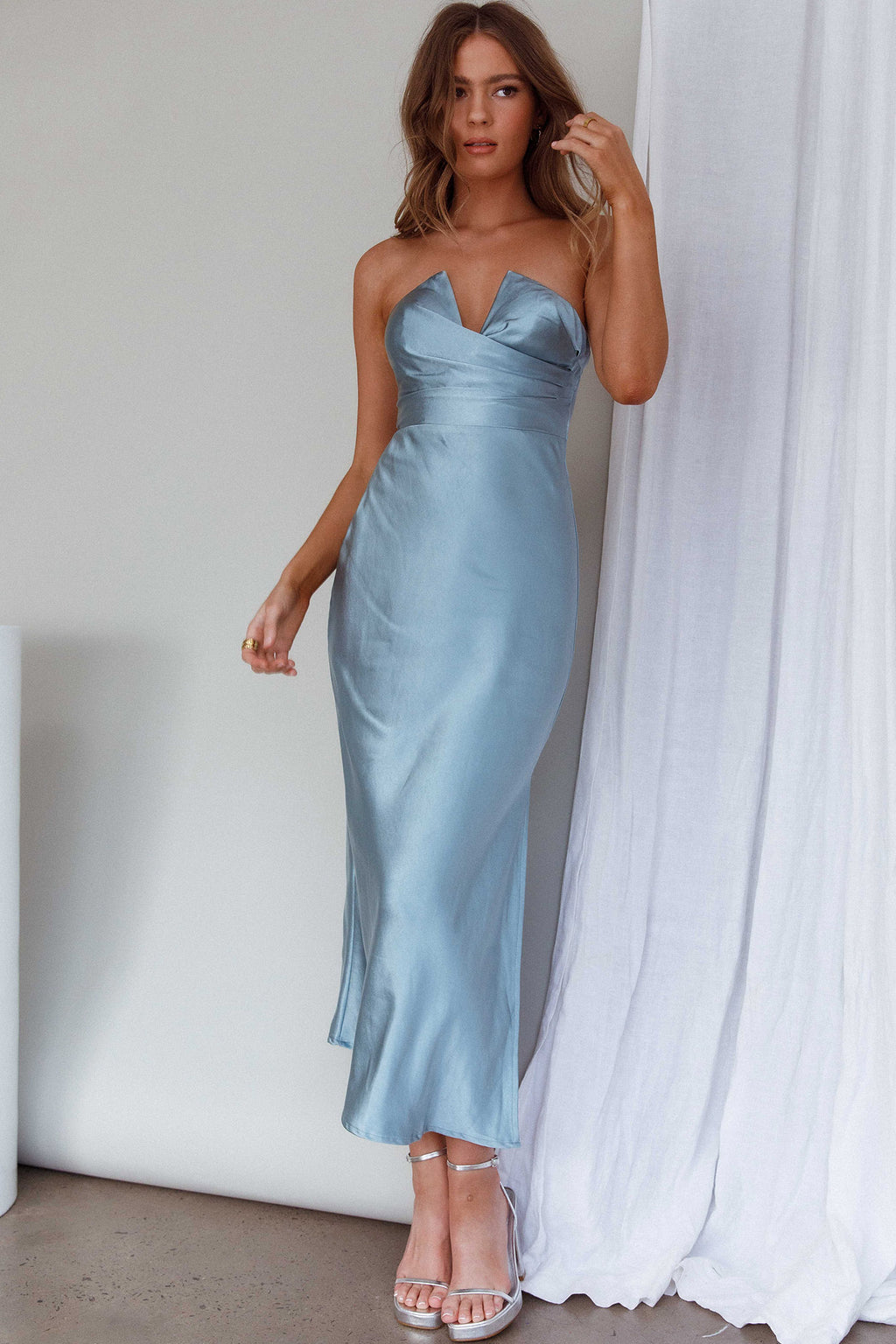 Ma Jolie Strapless Midi Dress Blue by Selfie Leslie
