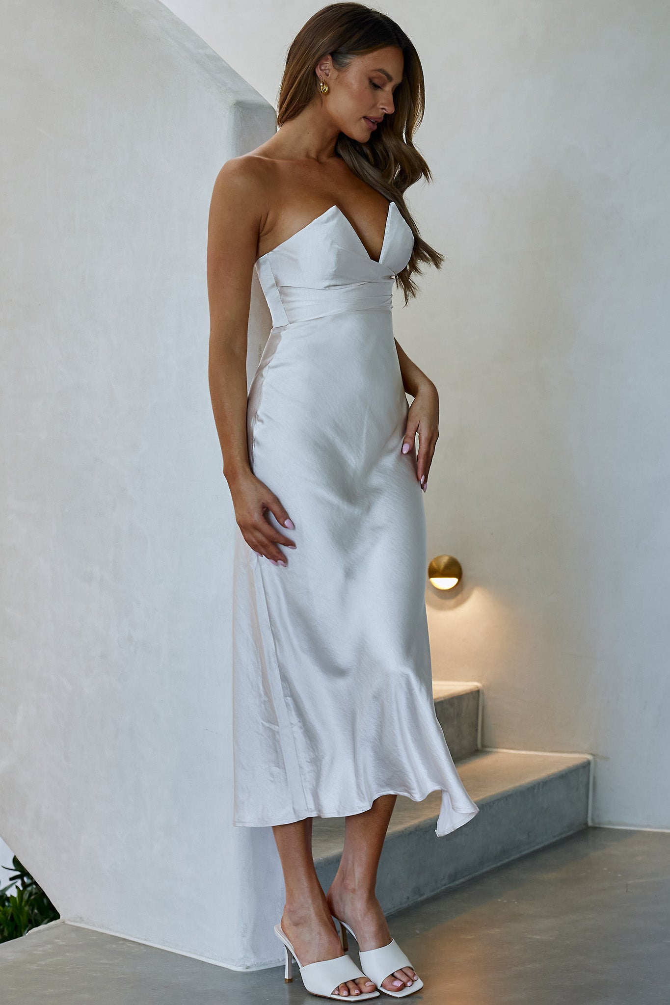 Ma Jolie Strapless Midi Dress Champagne XS