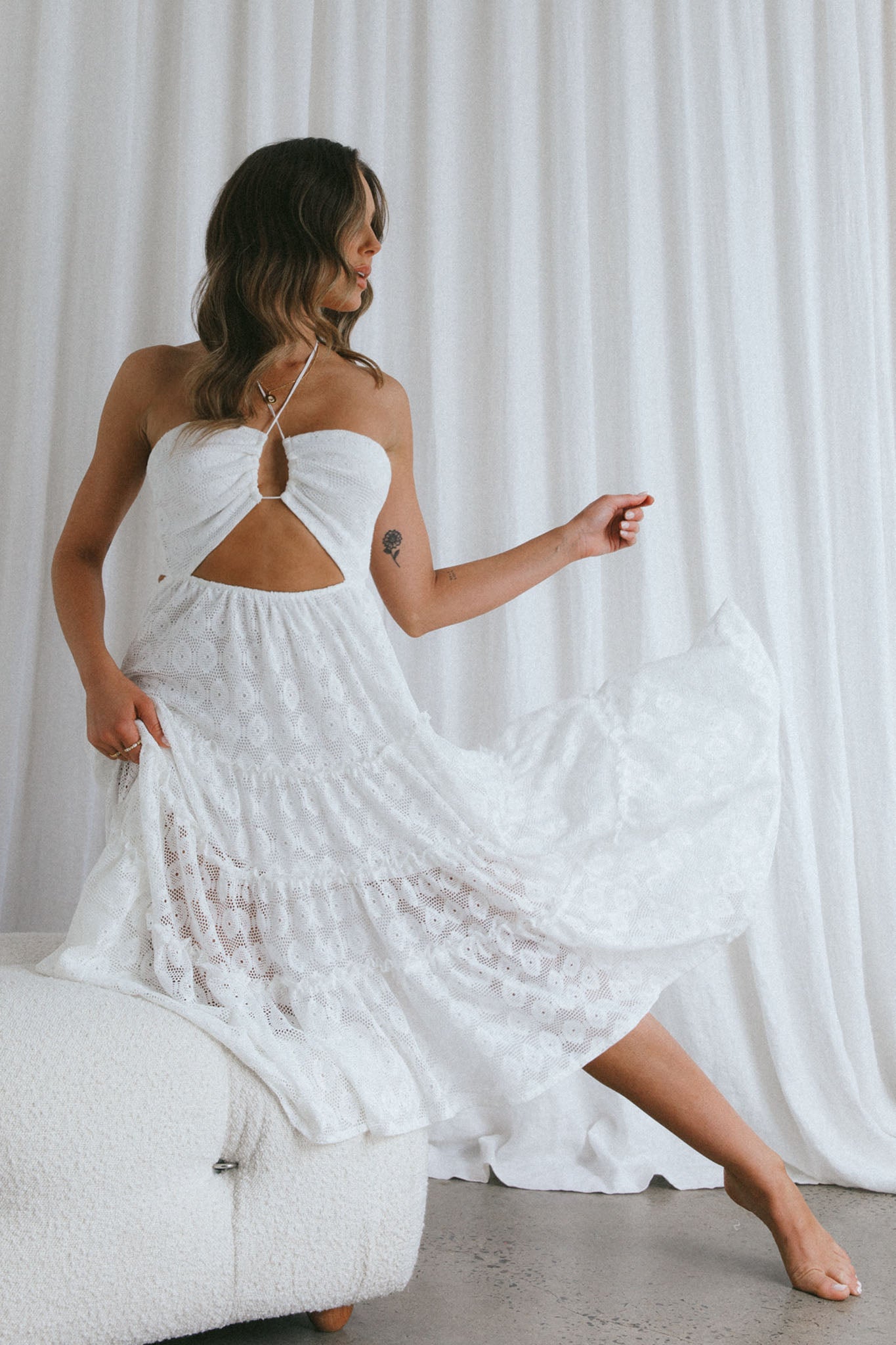 Just Cruise Cut-Out Bodice Midi Dress White by Selfie Leslie