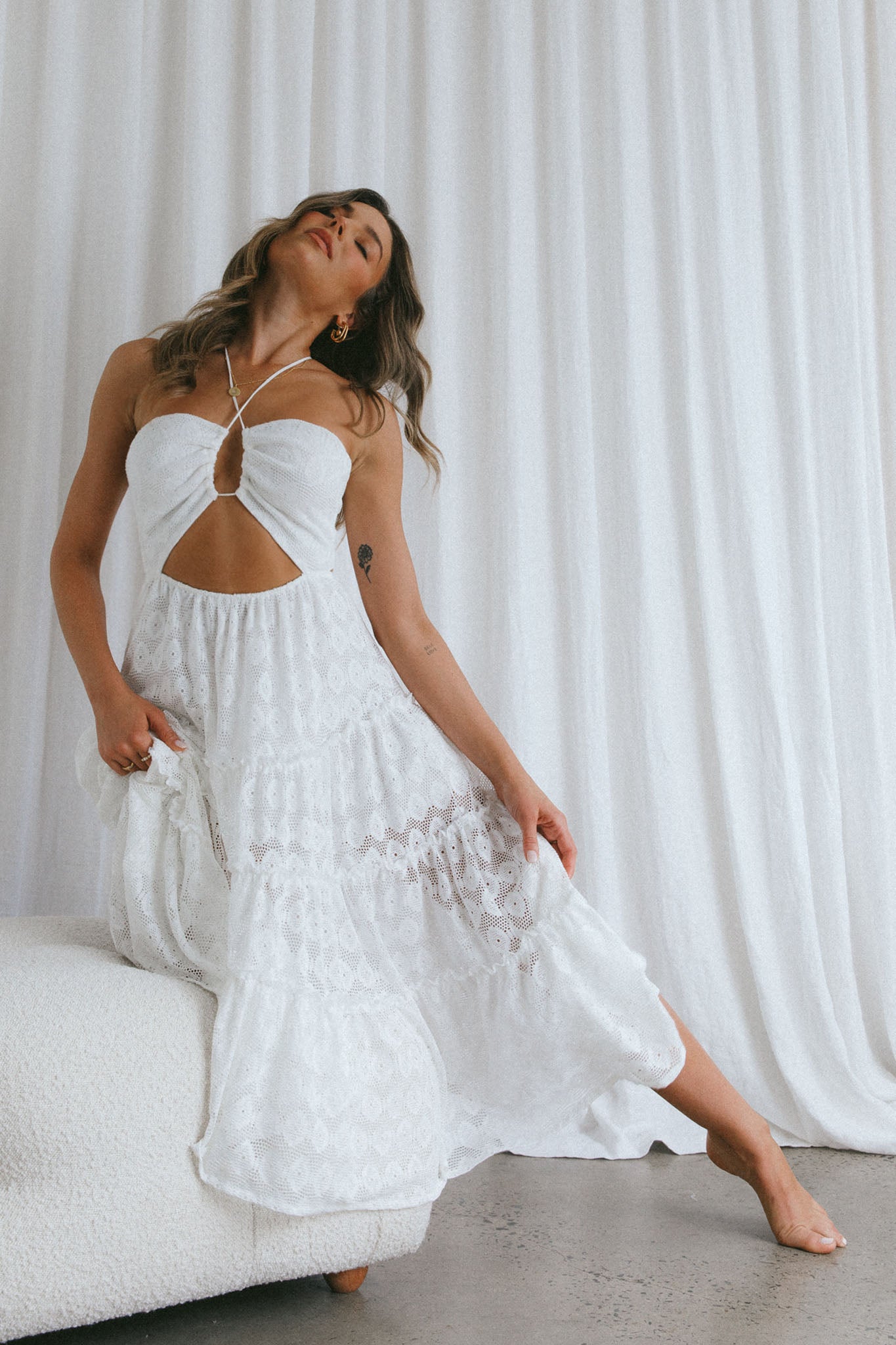 cruise midi dresses Just Cruise Cut-Out Bodice Midi Dress White