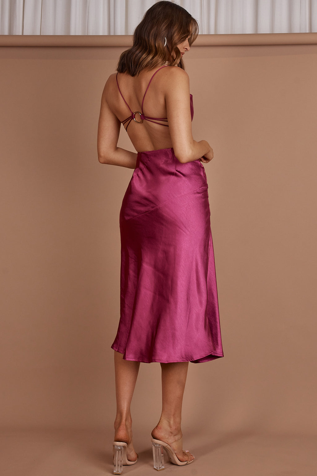 Midnight Muse Strappy Back Midi Dress Fuchsia by Selfie Leslie