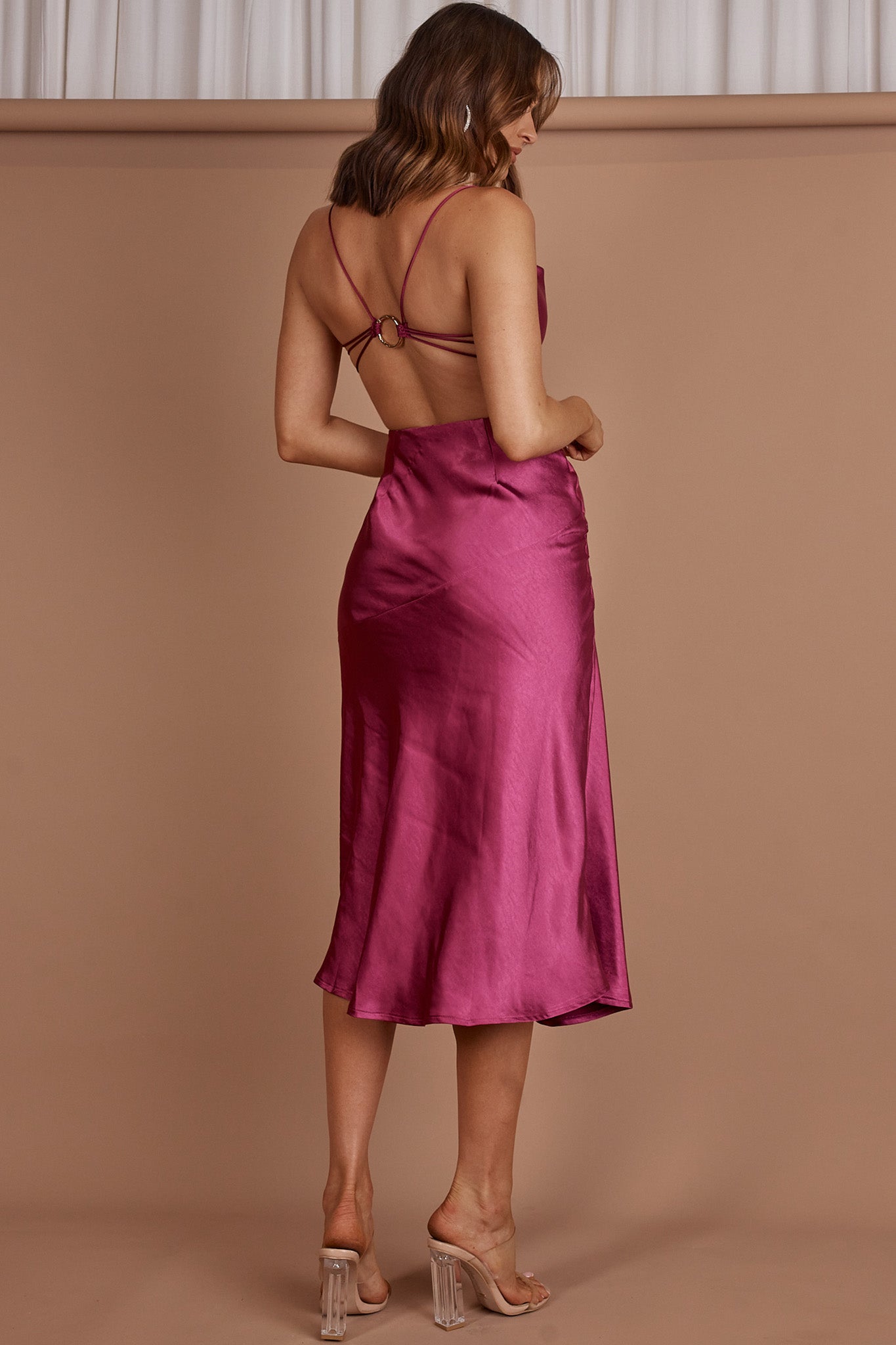 Midnight Muse Strappy Back Midi Dress Fuchsia by Selfie Leslie