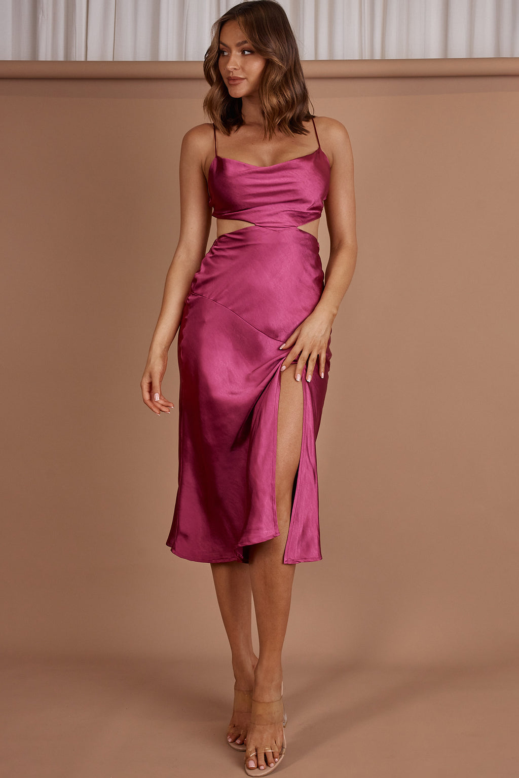 Midnight Muse Strappy Back Midi Dress Fuchsia by Selfie Leslie