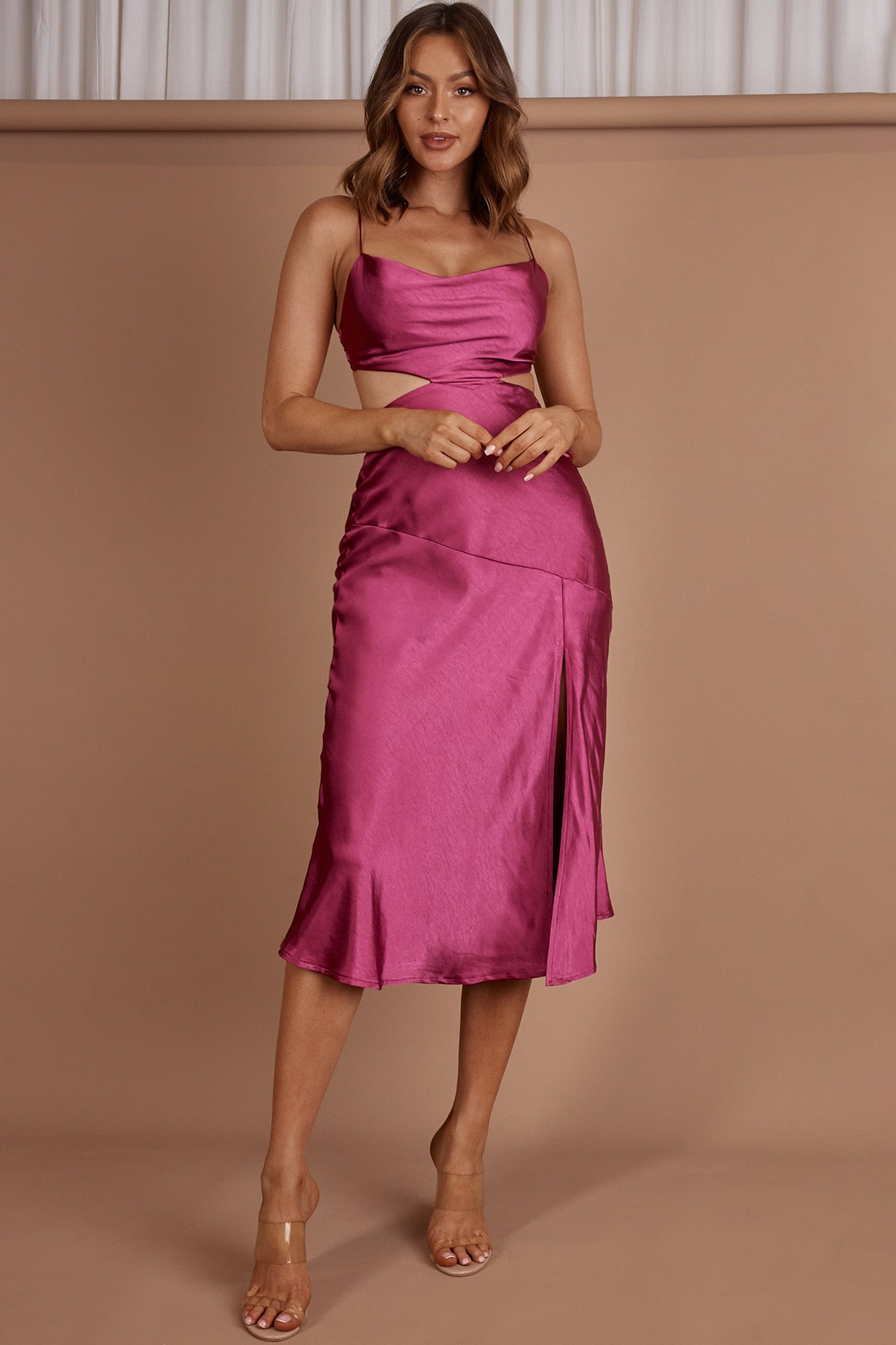Midnight Muse Strappy Back Midi Dress Fuchsia by Selfie Leslie