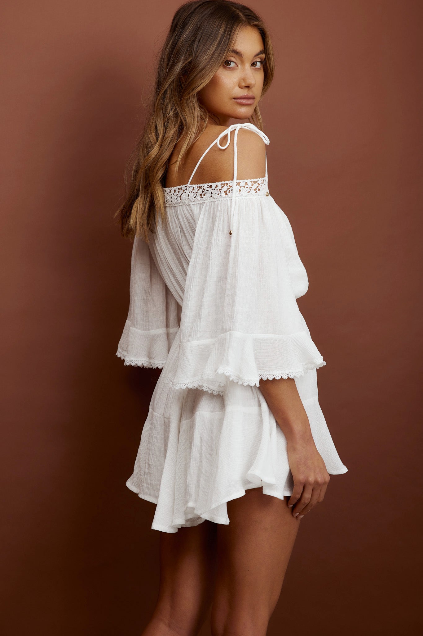 Jonie Crochet Trim Flared Sleeve Romper White by Selfie Leslie
