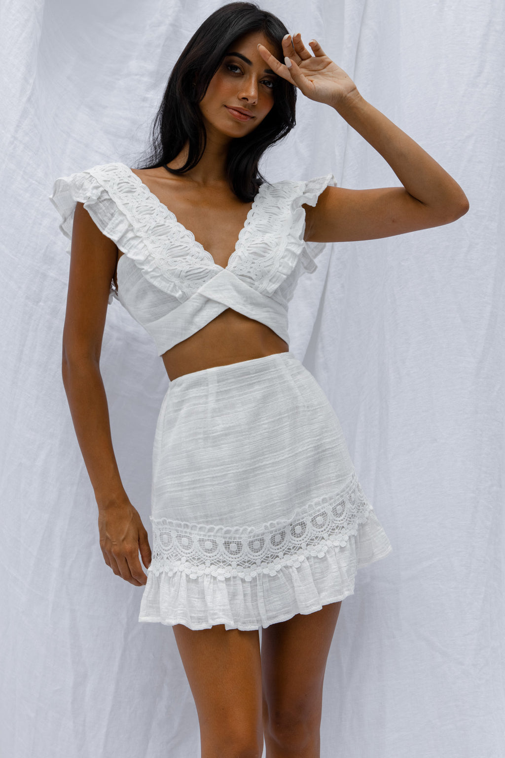 Just Bliss Embroidered Trim Mini Skirt White by Selfie Leslie
