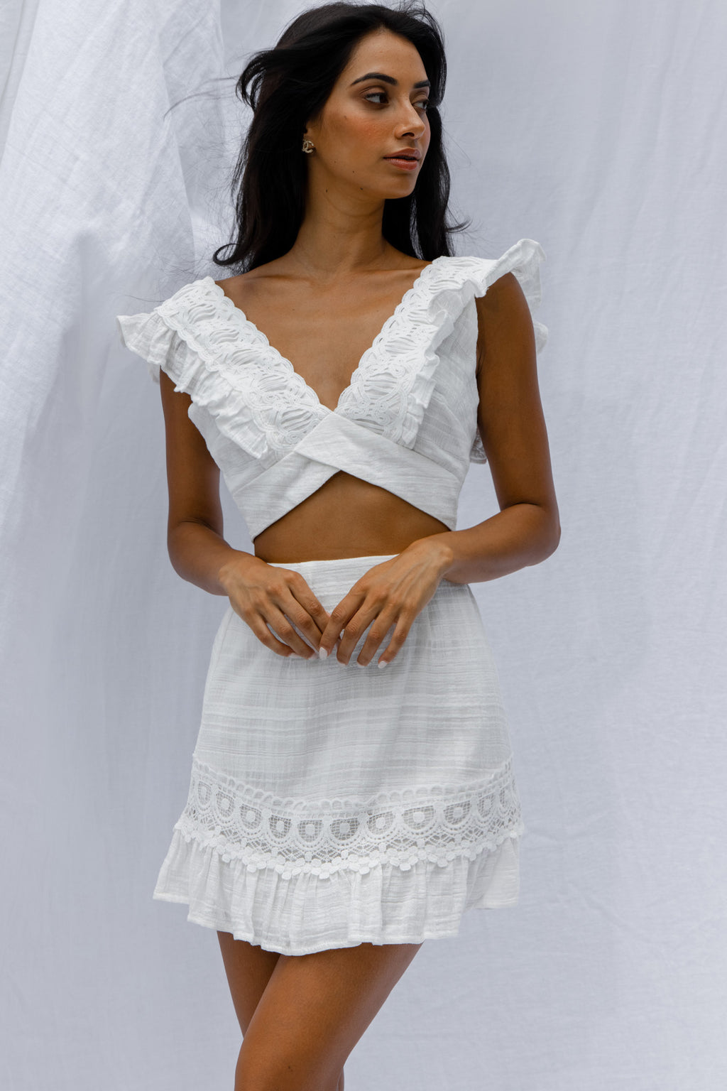 Just Bliss Embroidered Trim Mini Skirt White by Selfie Leslie