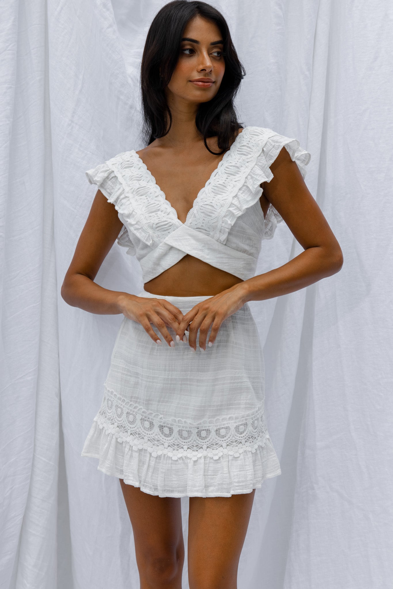 Just Bliss Embroidered Trim Mini Skirt White by Selfie Leslie