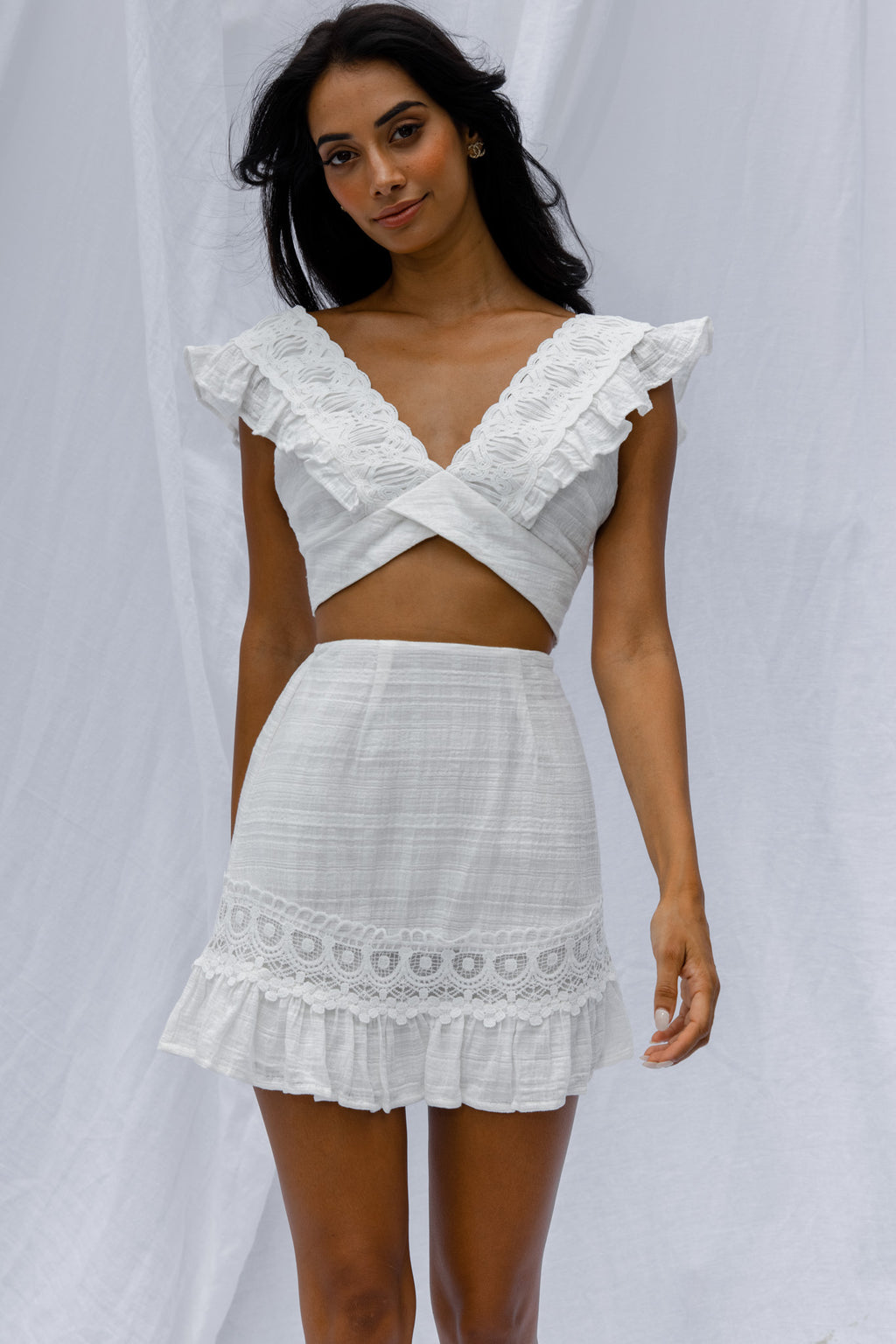 Just Bliss Embroidered Trim Mini Skirt White by Selfie Leslie