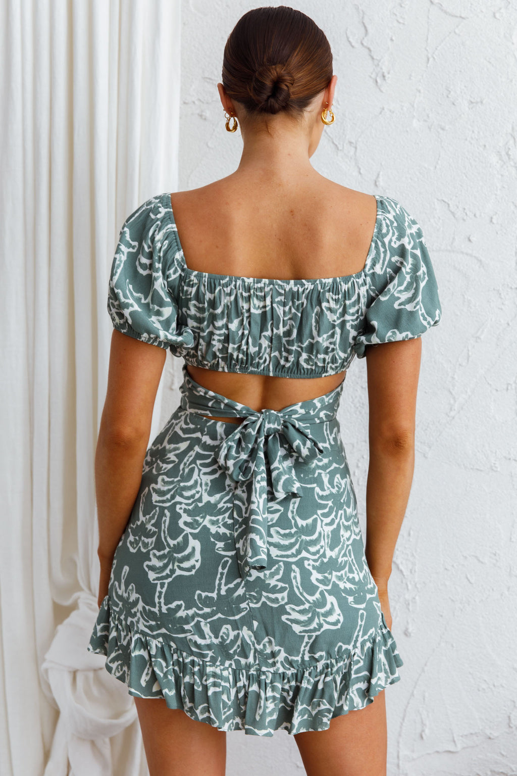 Palm Beach Puff Sleeve Dress Printed Green by Selfie Leslie