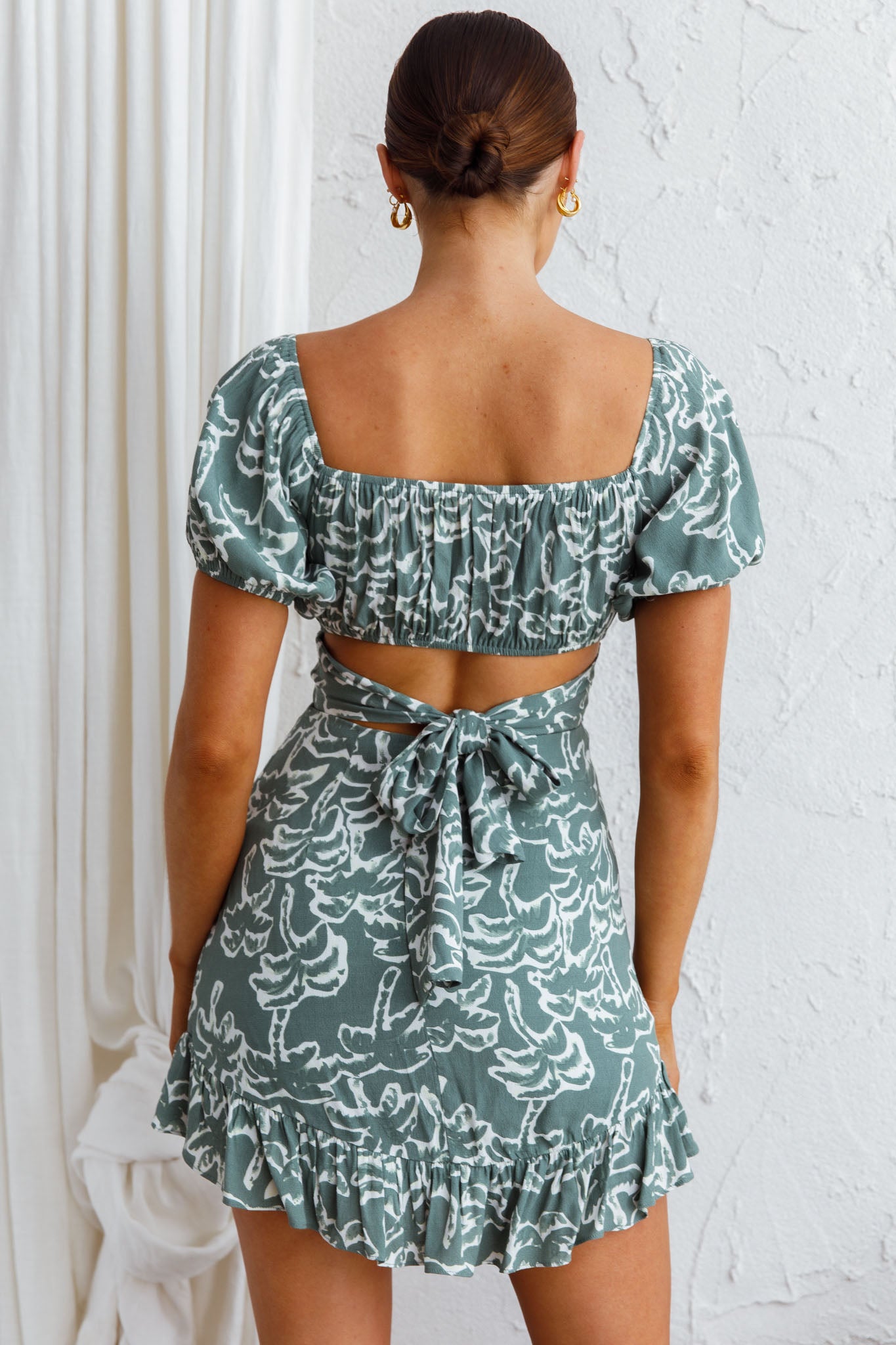 Palm Beach Puff Sleeve Dress Printed Green by Selfie Leslie