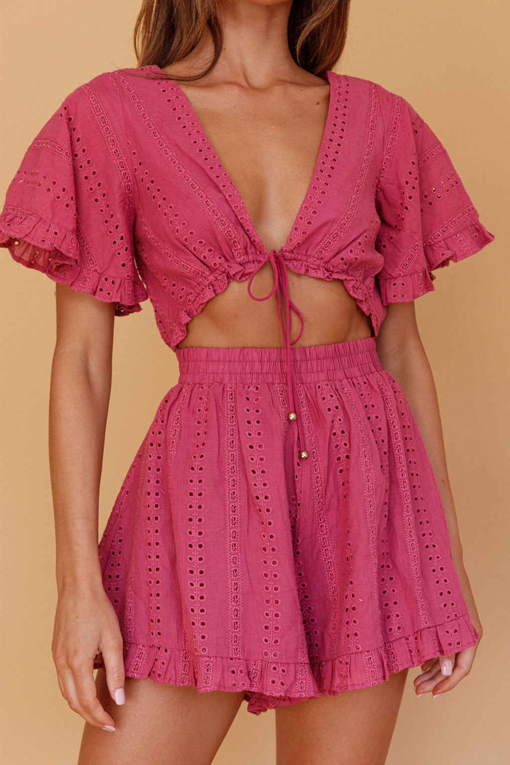 Endless Weekend Tied Bust Romper Rose by Selfie Leslie