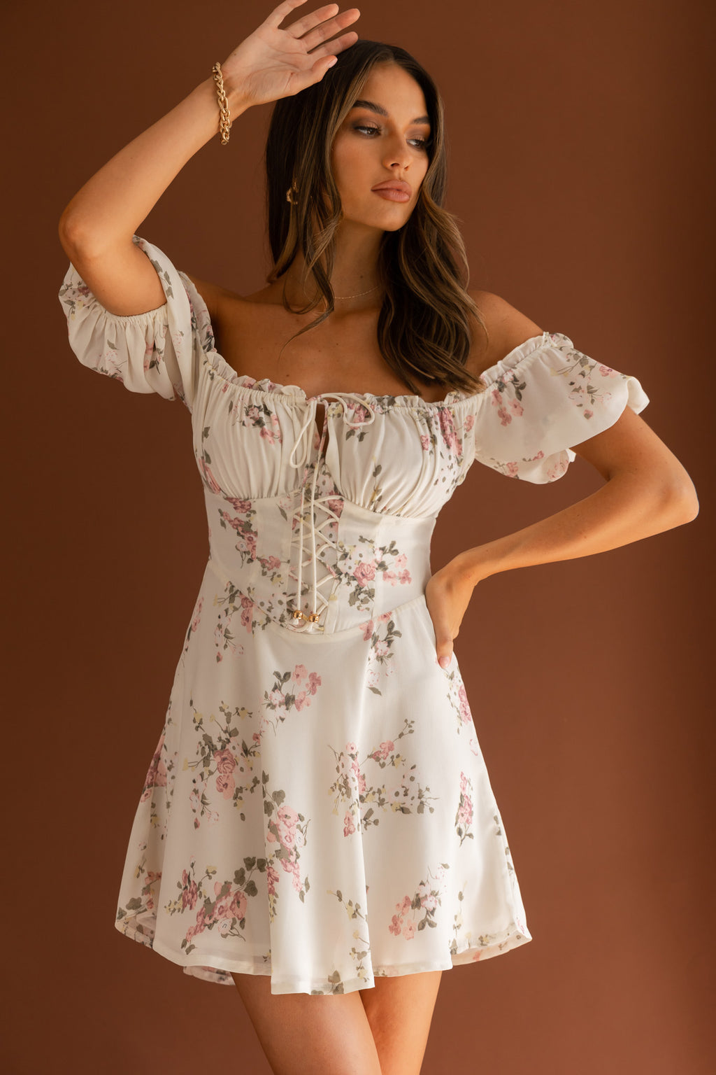 Belle Fleur Tied Bust Mini Dress Floral White by Selfie Leslie