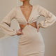 Annecy Long Sleeve Cut-Out Waist Mini Dress Beige