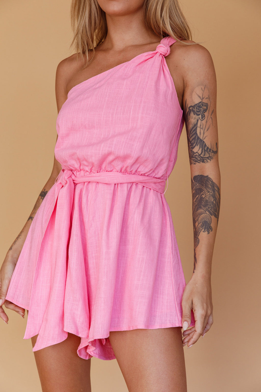 Summer Lover One-Shoulder Romper Pink by Selfie Leslie