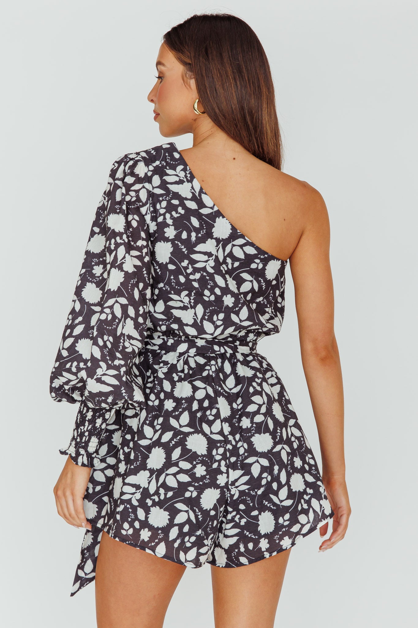 Summer Lover One-Shoulder Romper Floral Black by Selfie Leslie