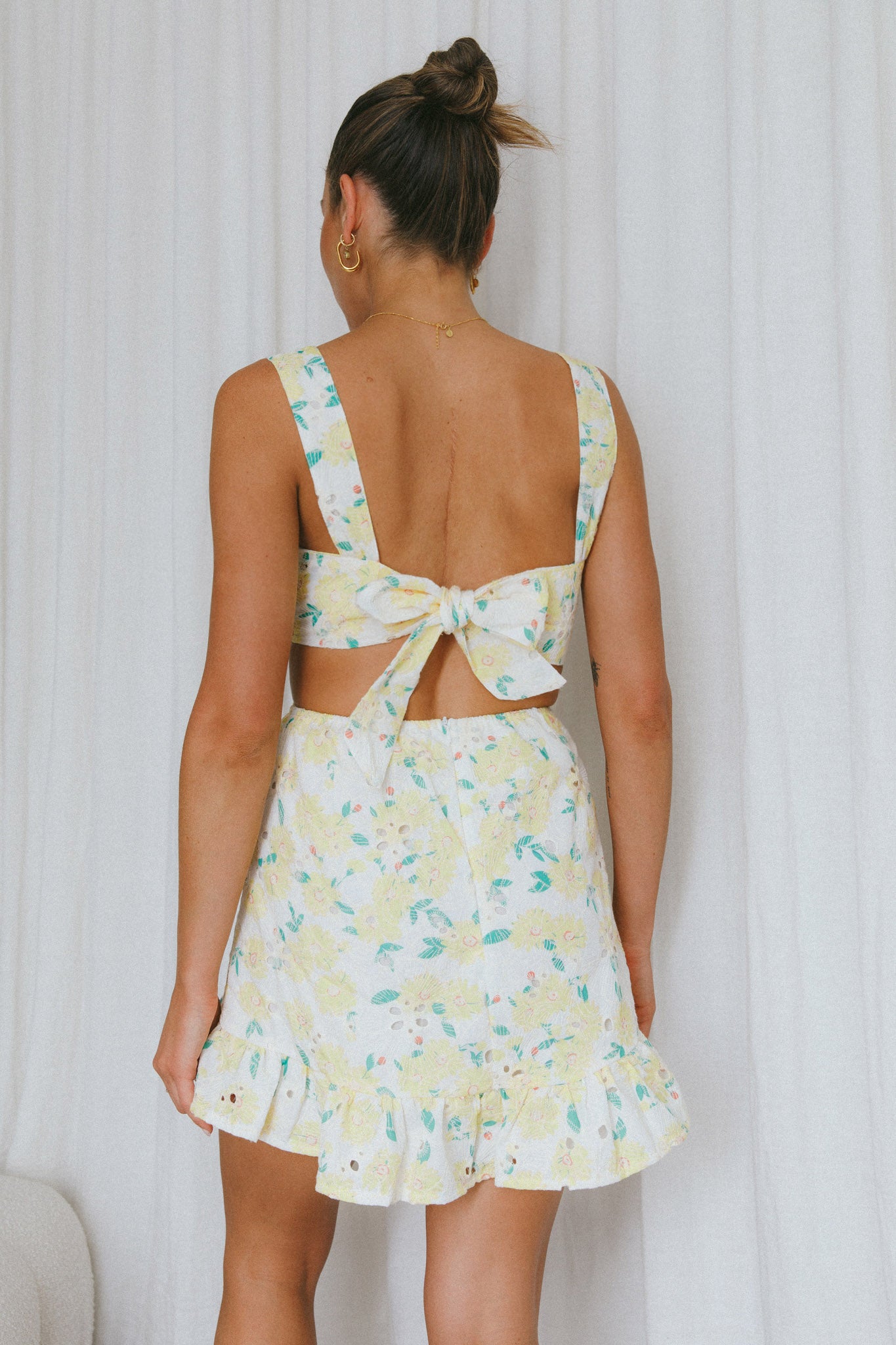 Pascale String-Tie Cut-Out Dress Floral Yellow by Selfie Leslie