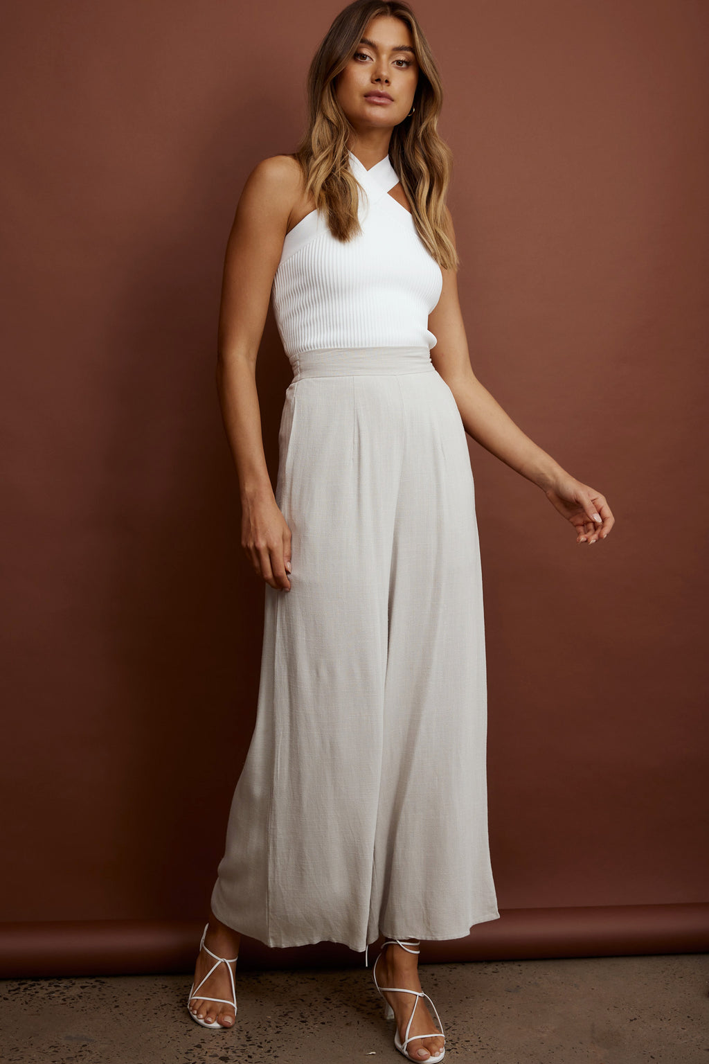 La Romana High Waisted Wide Leg Pants Sand by Selfie Leslie