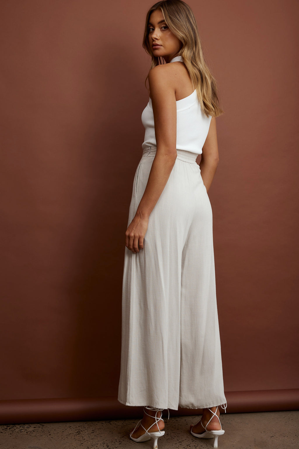 La Romana High Waisted Wide Leg Pants Sand by Selfie Leslie
