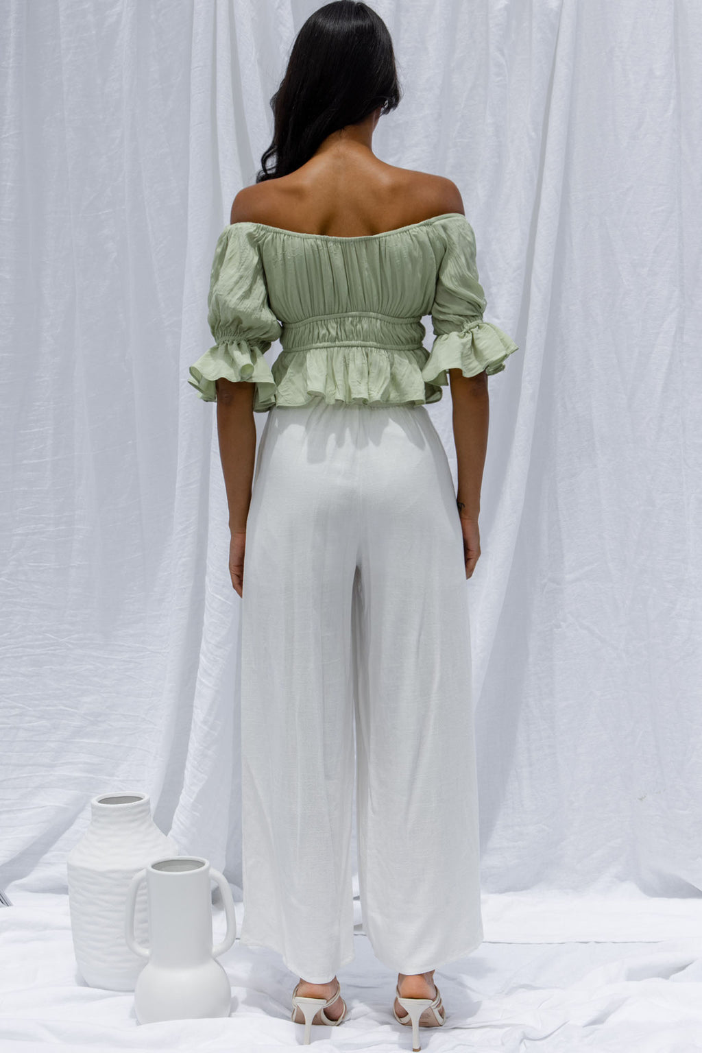 La Romana High Waisted Wide Leg Pants White by Selfie Leslie