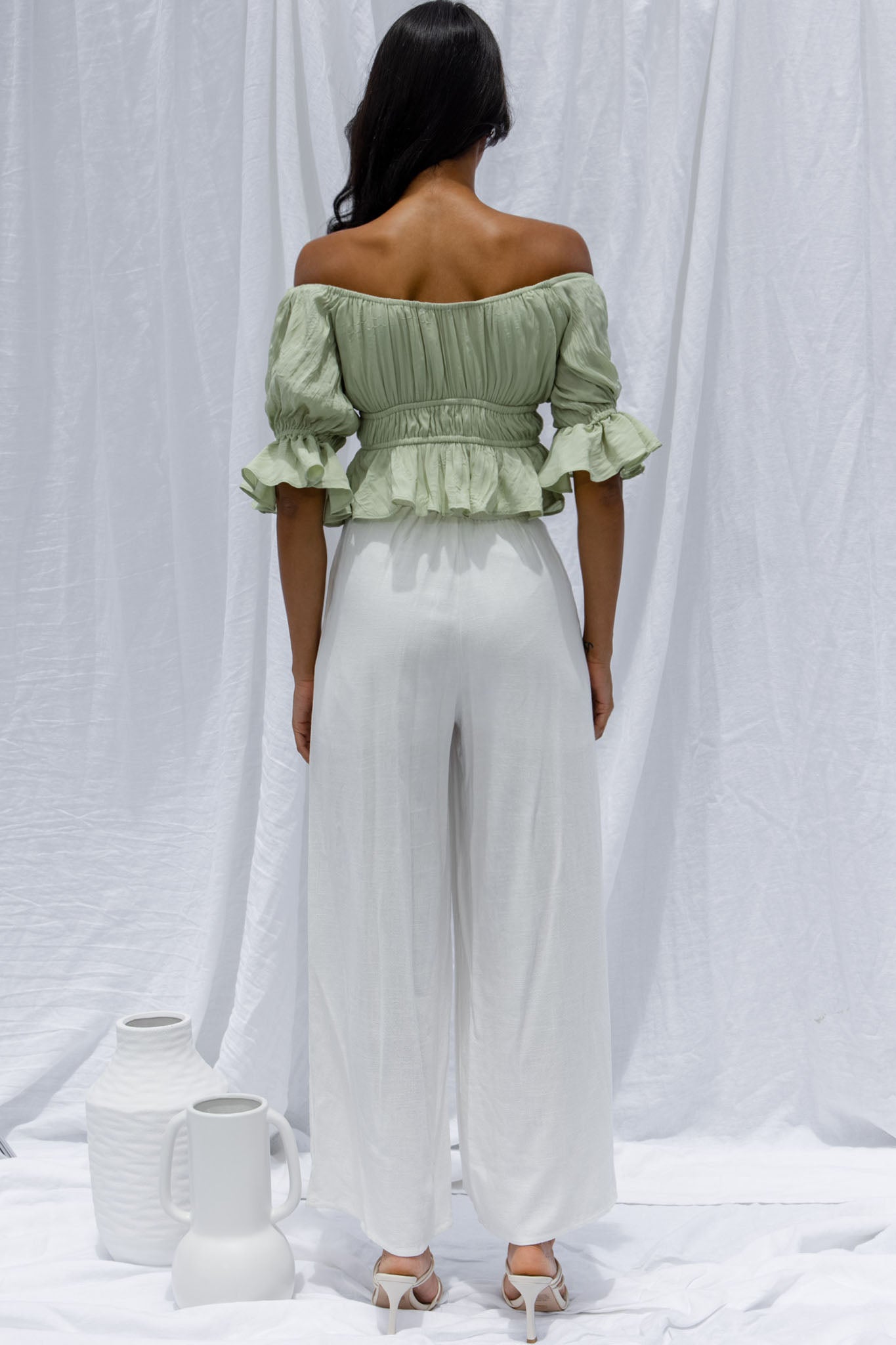 La Romana High Waisted Wide Leg Pants White by Selfie Leslie