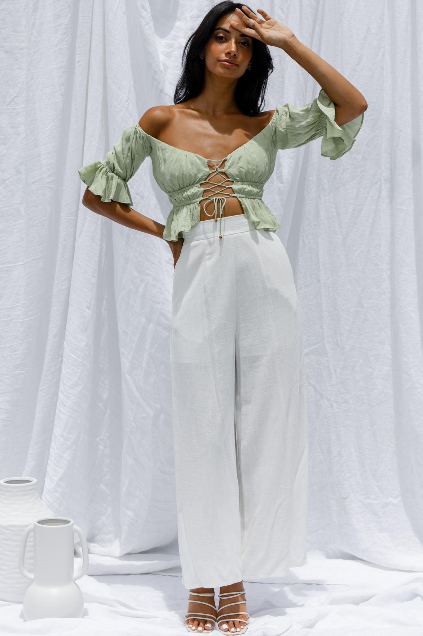 La Romana High Waisted Wide Leg Pants White by Selfie Leslie