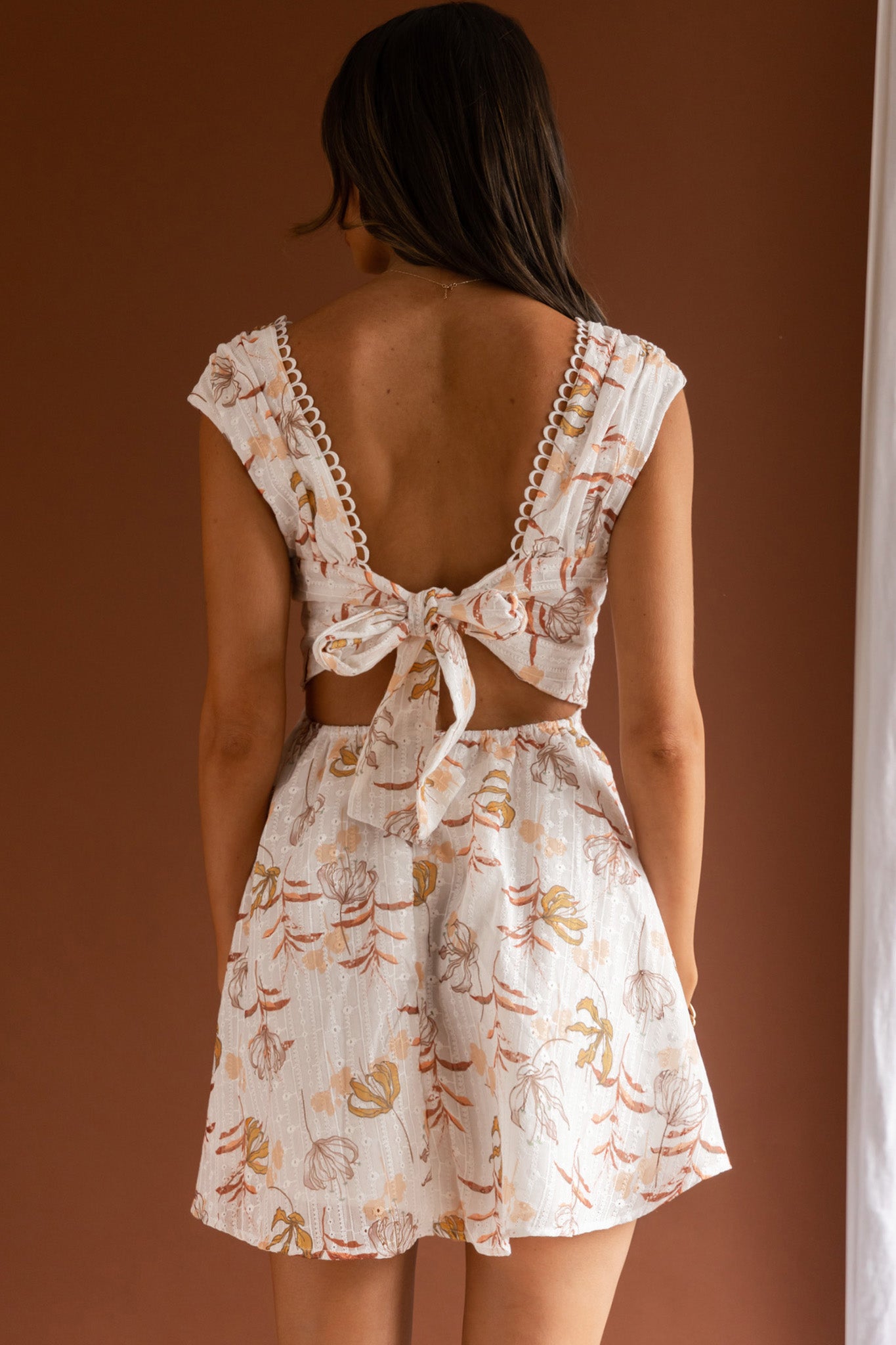 Braxton Tied Back Mini Dress Floral Orange by Selfie Leslie