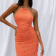 Boracay Halterneck Tie-Up Back Crochet Mini Dress Tangerine