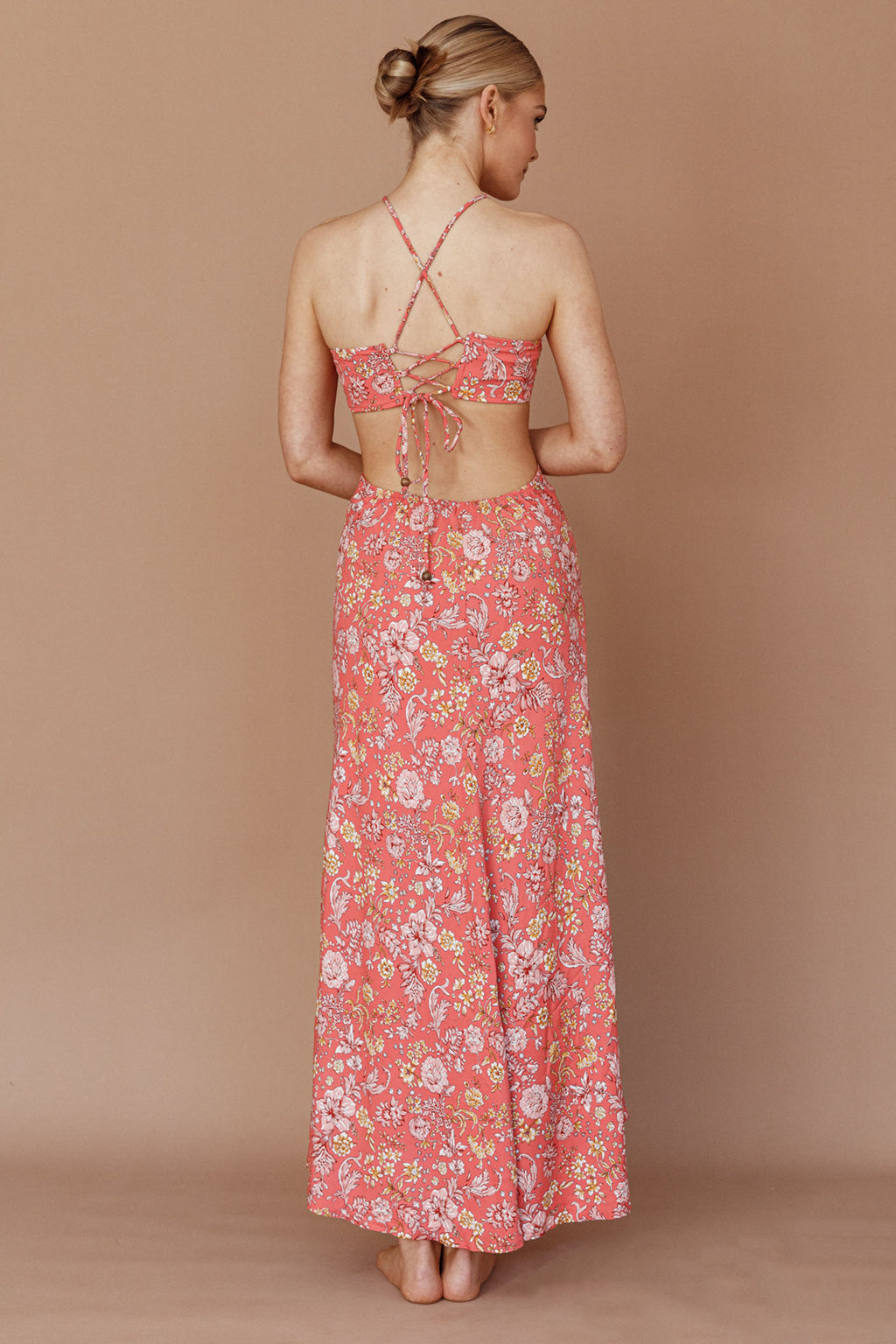 Amorcito Cut-Out Waist Midi Dress Floral Red by Selfie Leslie