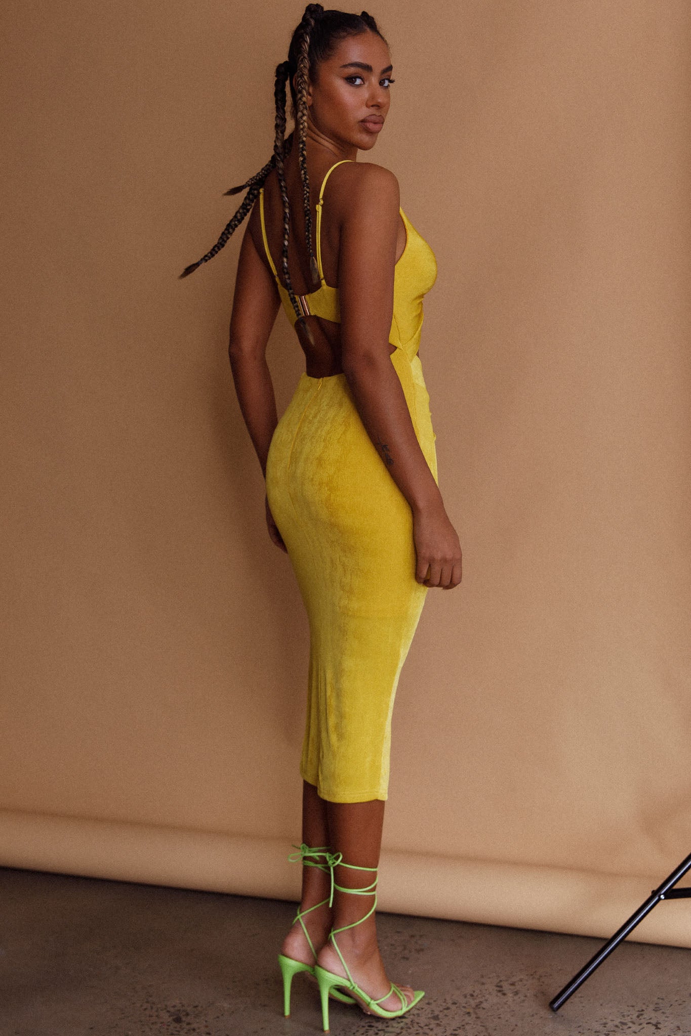 Loving You Cut-Out Waist Midi Dress Yellow by Selfie Leslie