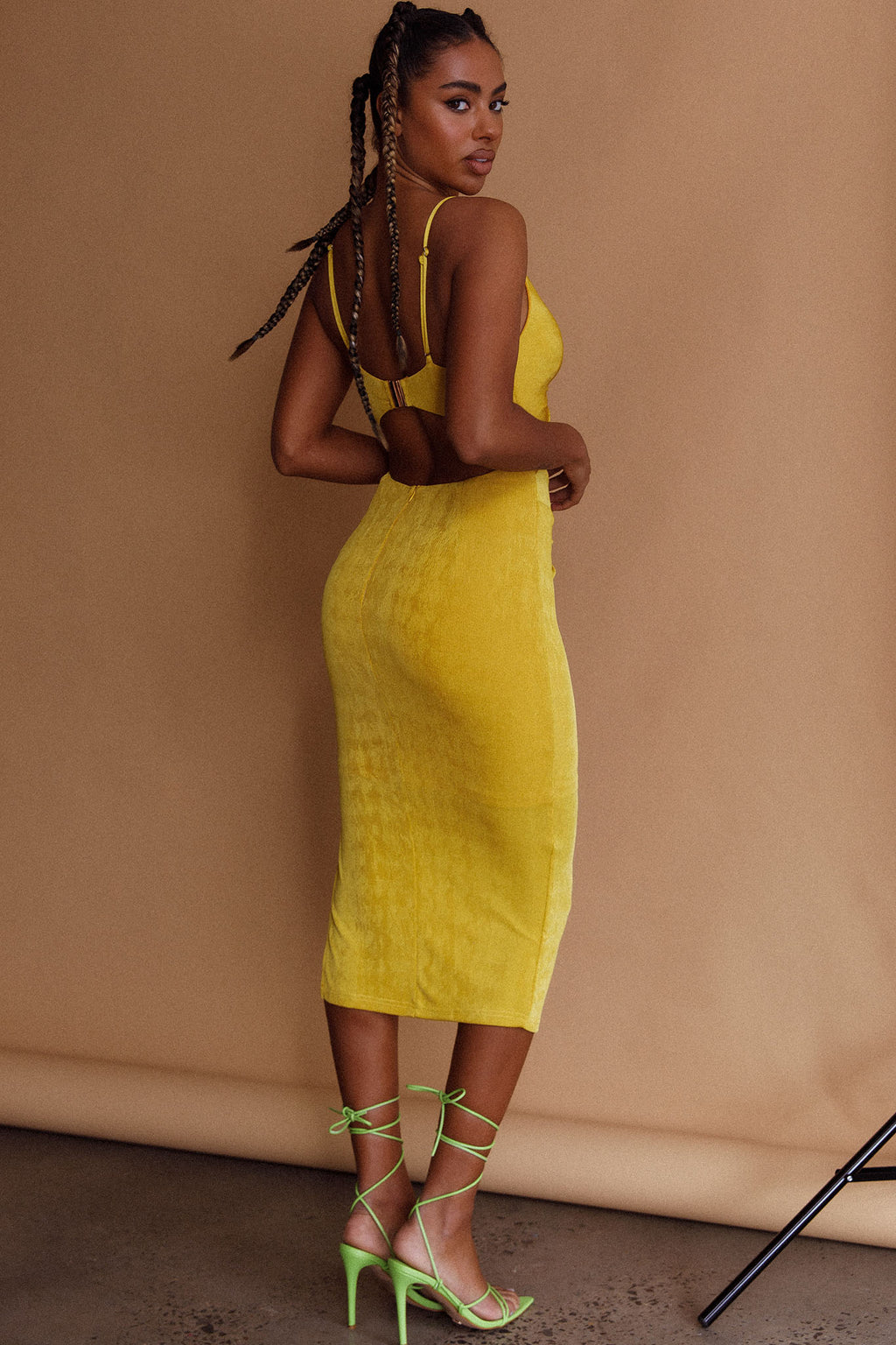 Loving You Cut-Out Waist Midi Dress Yellow by Selfie Leslie