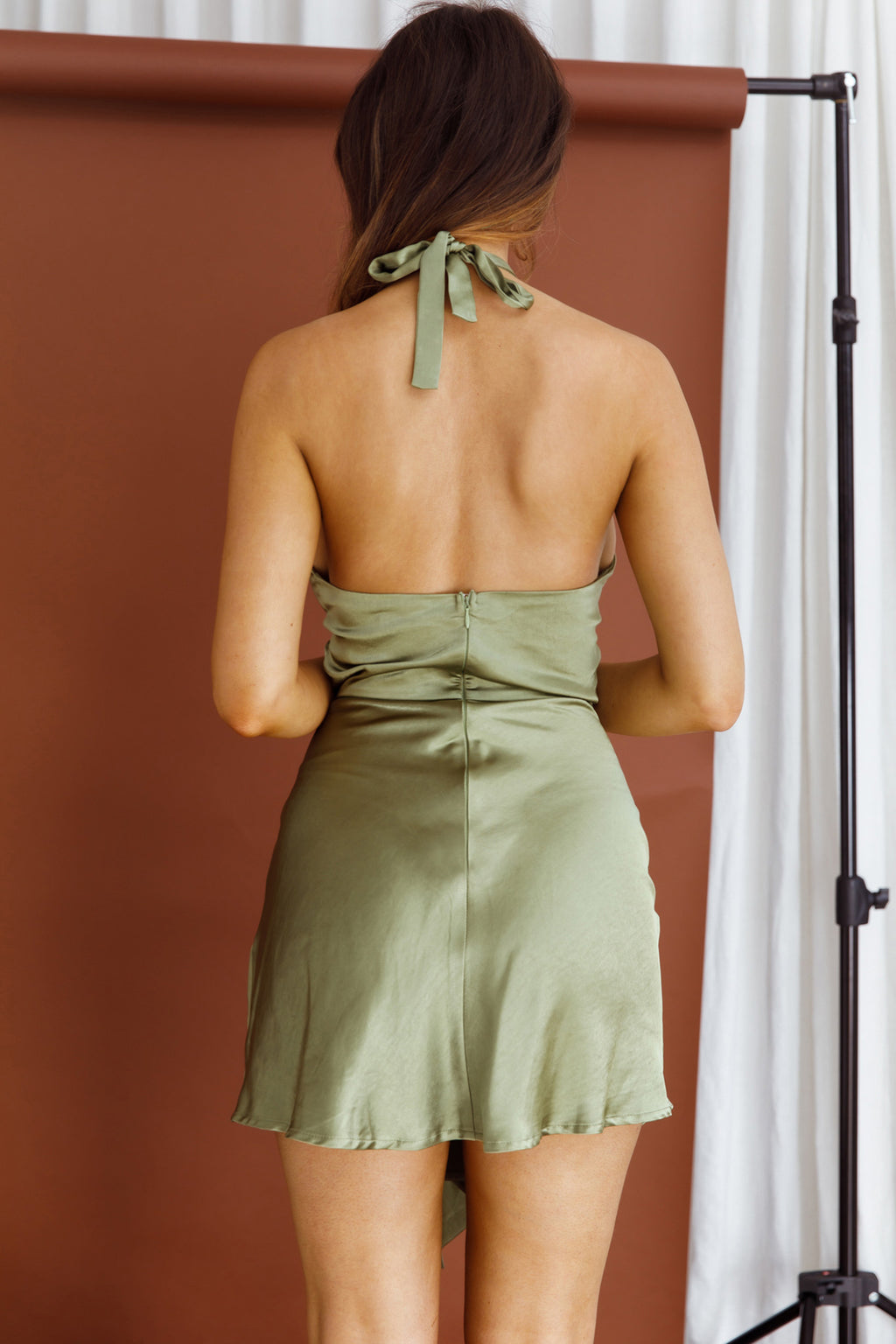 Hearts On Fire Halterneck Wrap Front Mini Dress Olive by Selfie Leslie