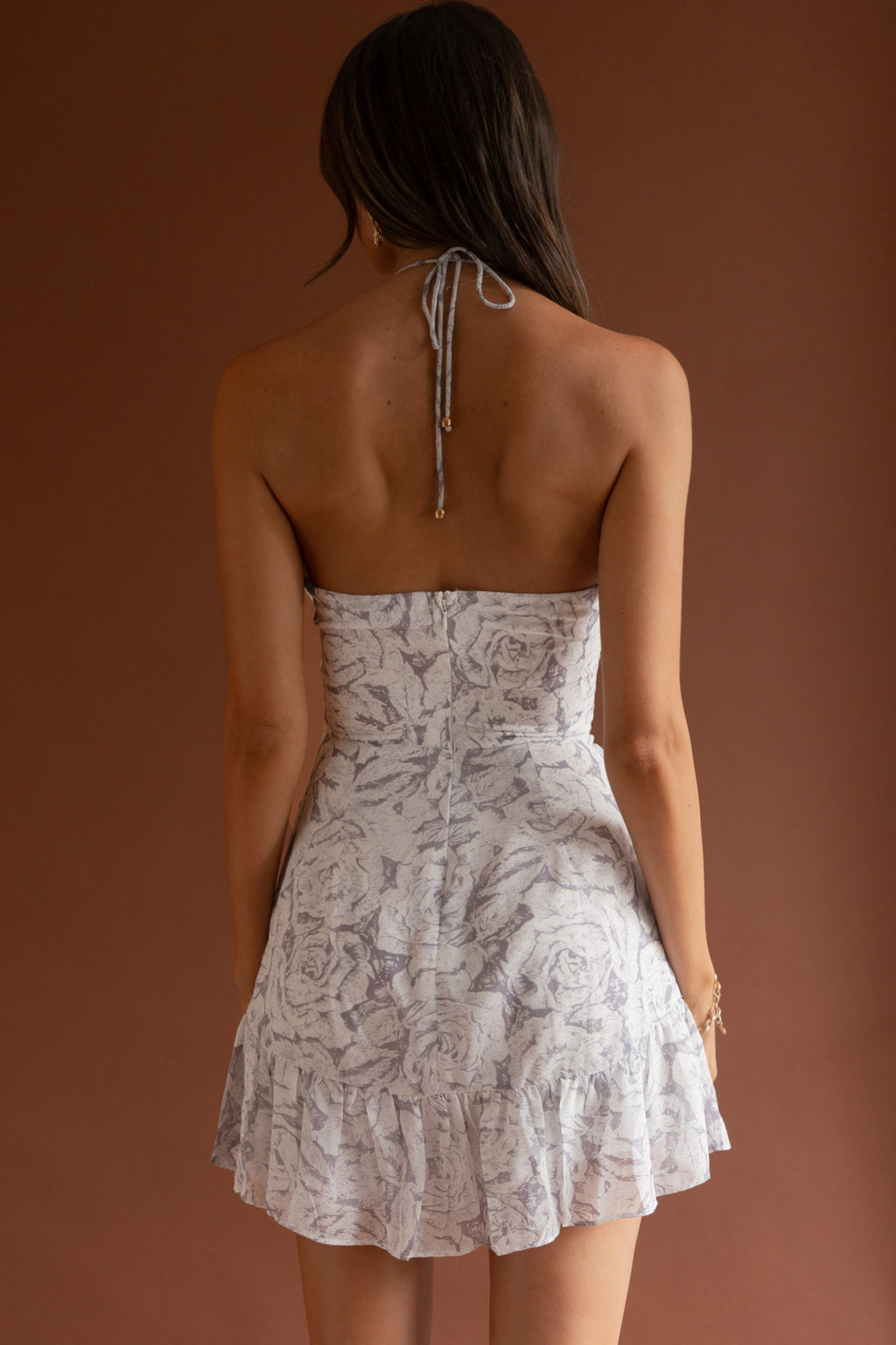 Date Night Drawstring Bust Mini Dress Floral Grey by Selfie Leslie