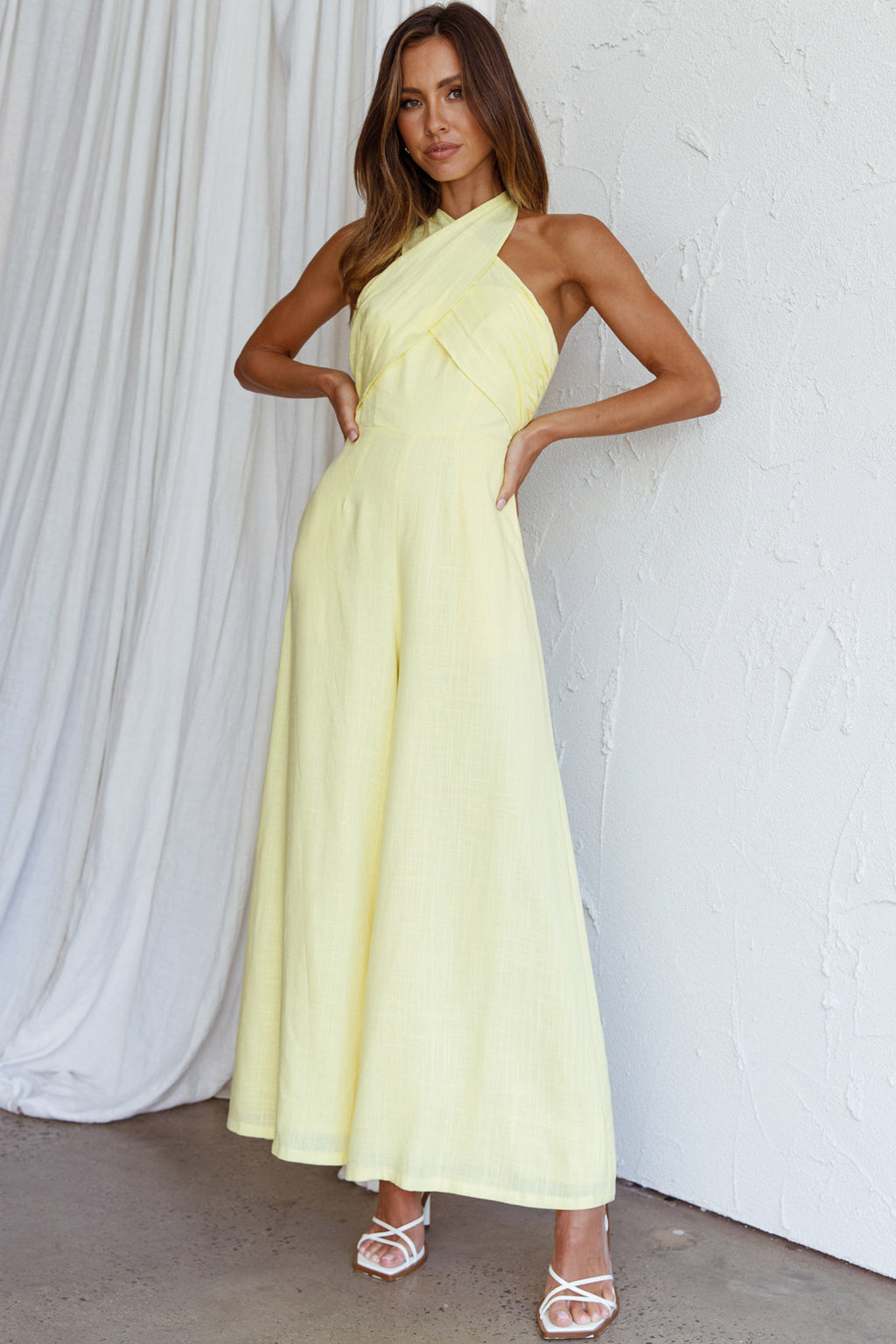 Stars Align Halterneck Jumpsuit Lemon by Selfie Leslie