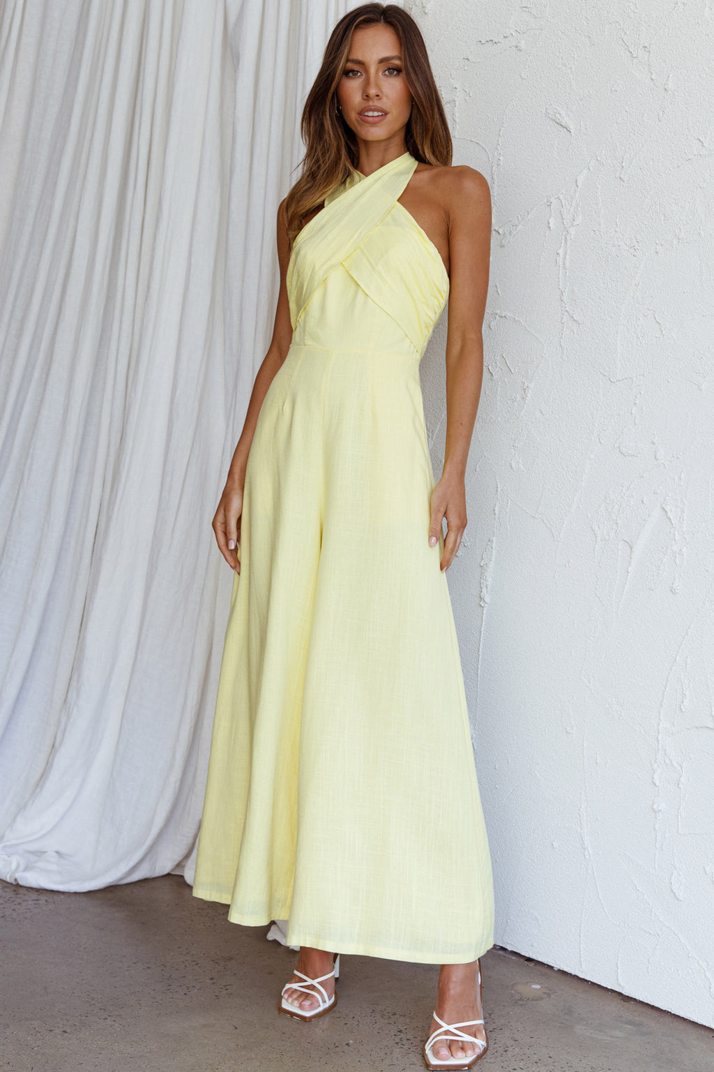 Stars Align Halterneck Jumpsuit Lemon by Selfie Leslie