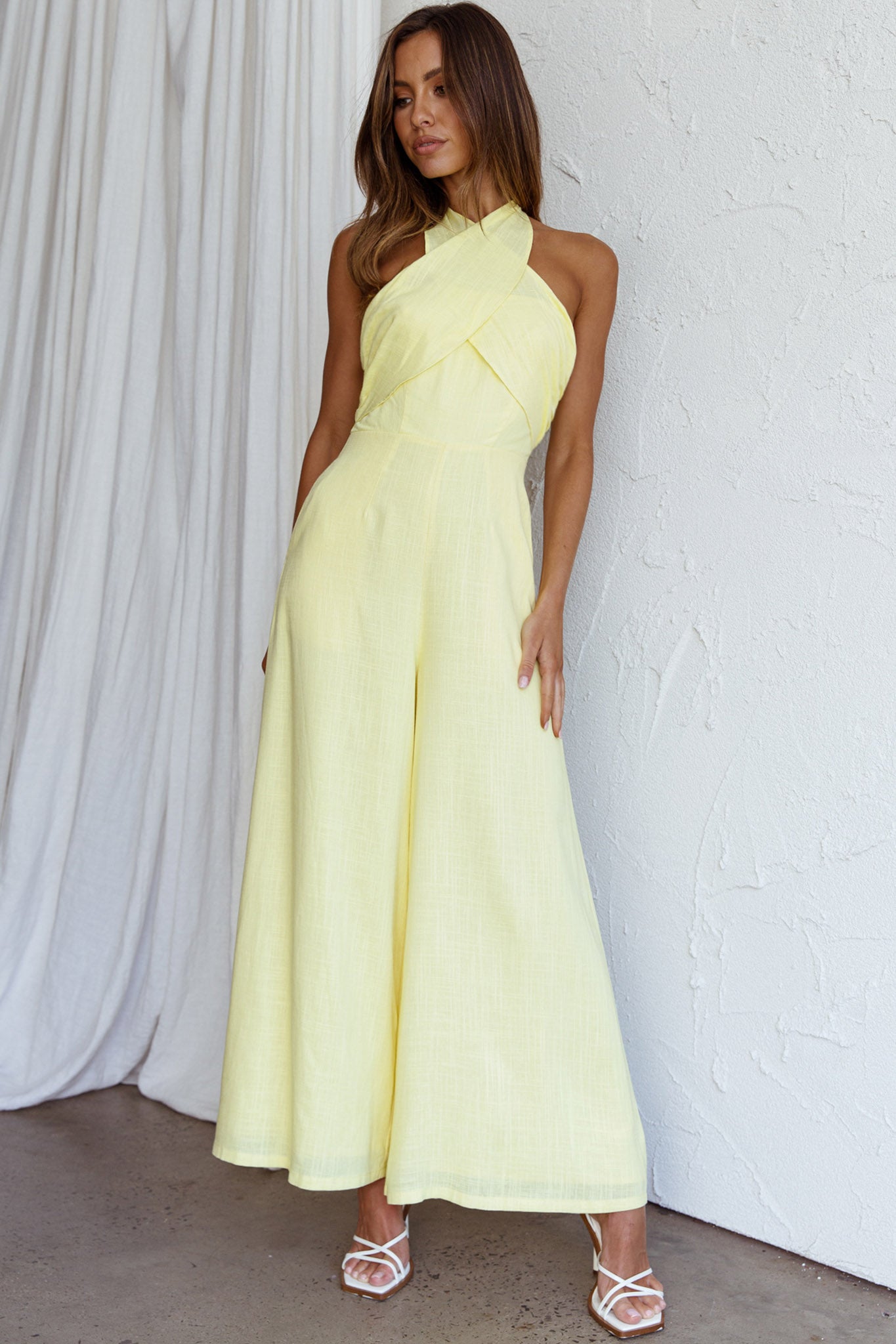 Stars Align Halterneck Jumpsuit Lemon by Selfie Leslie