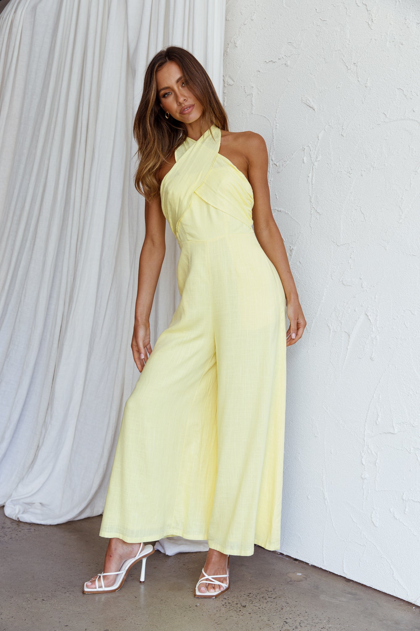 Stars Align Halterneck Jumpsuit Lemon by Selfie Leslie