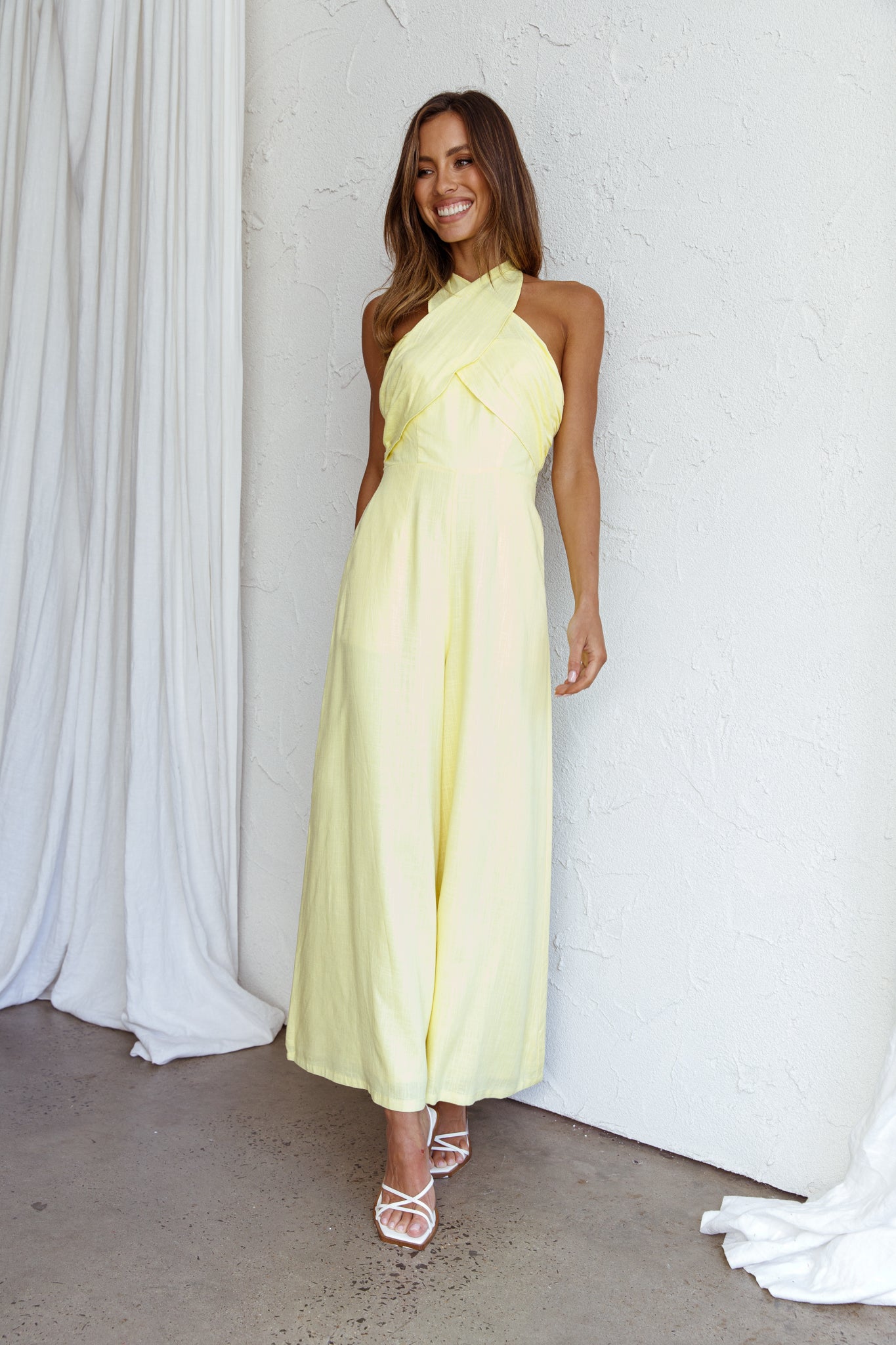 Stars Align Halterneck Jumpsuit Lemon by Selfie Leslie