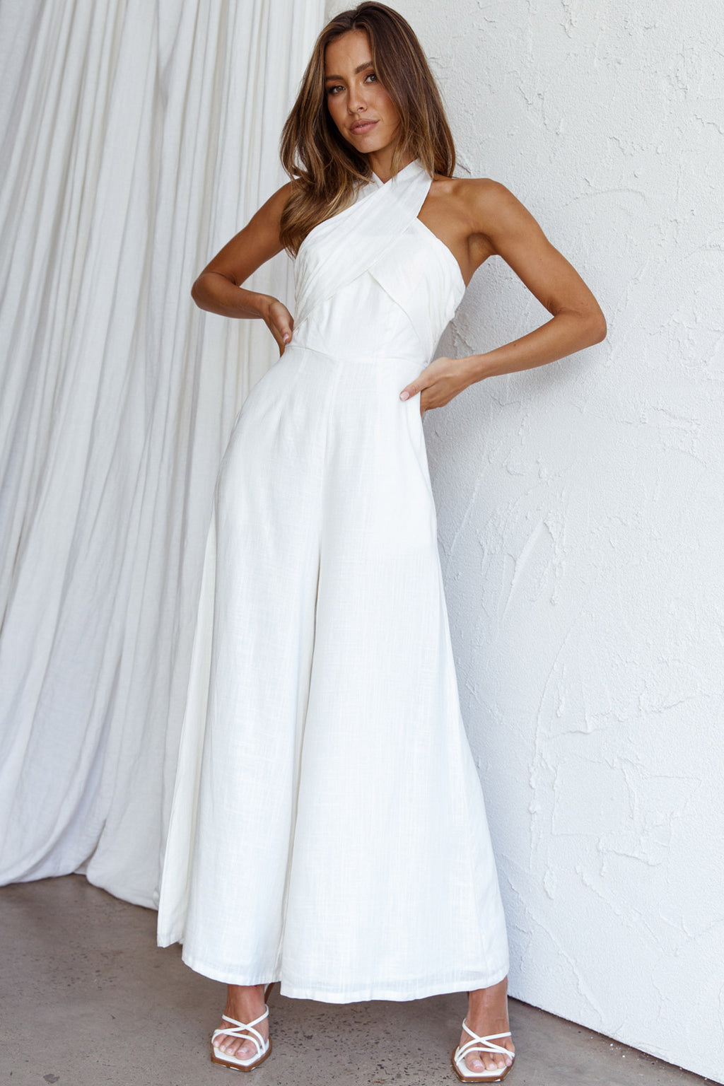 Stars Align Halterneck Jumpsuit White by Selfie Leslie