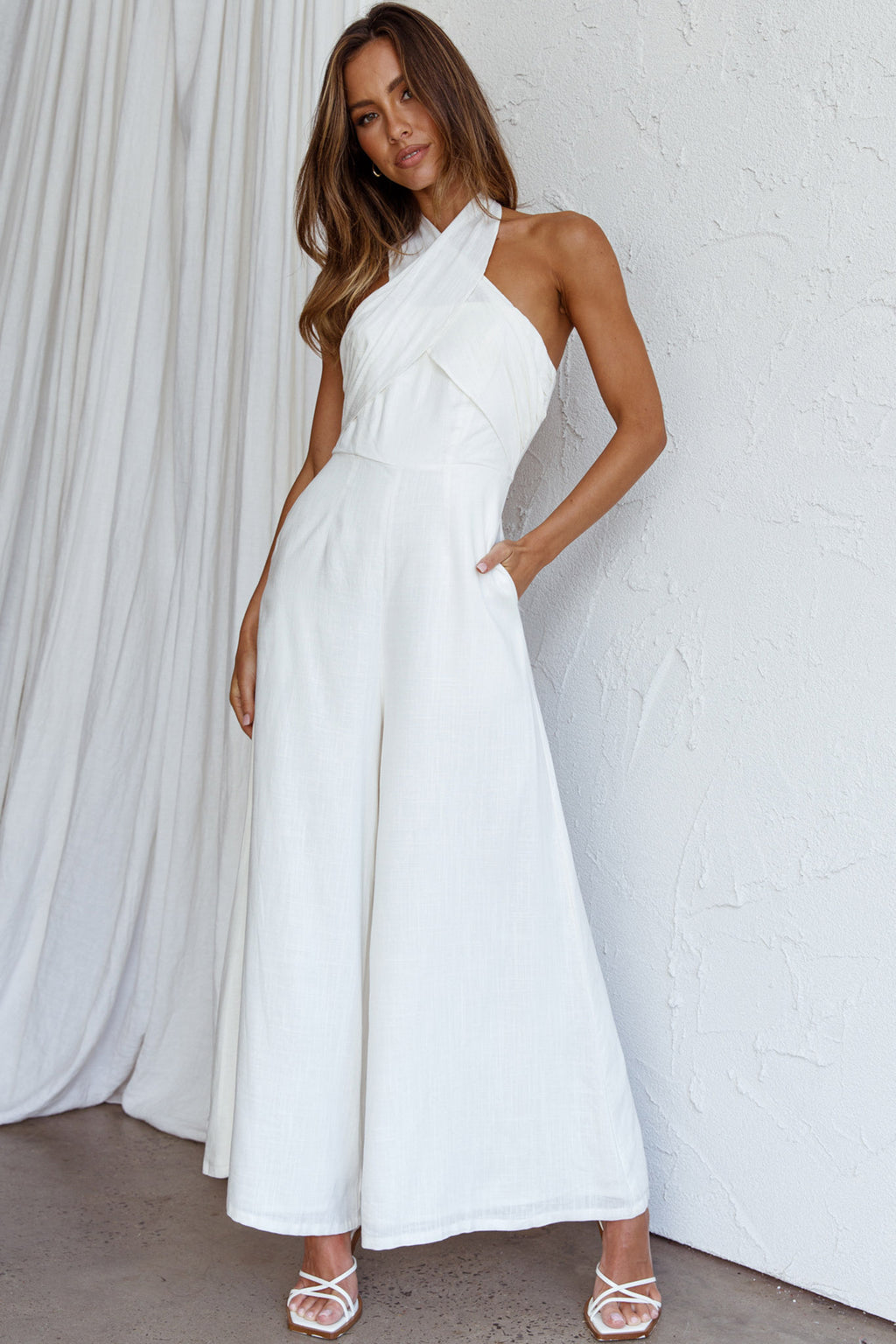 Stars Align Halterneck Jumpsuit White by Selfie Leslie