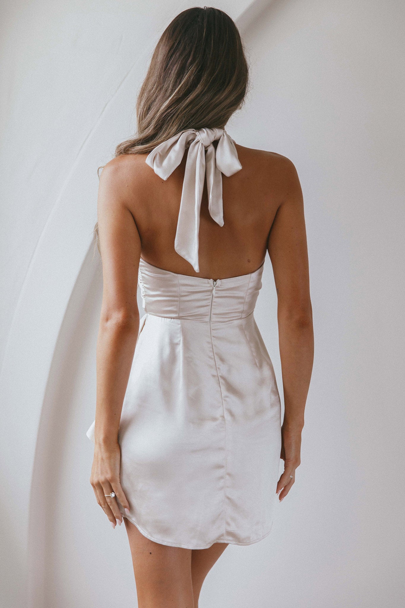 Stars Align Halterneck Satin Dress Champagne Stars Align Halterneck Satin Dress Champagne