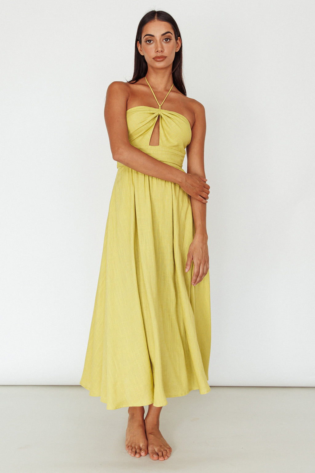 Maravilhosa Keyhole Halter Midi Dress Lime by Selfie Leslie