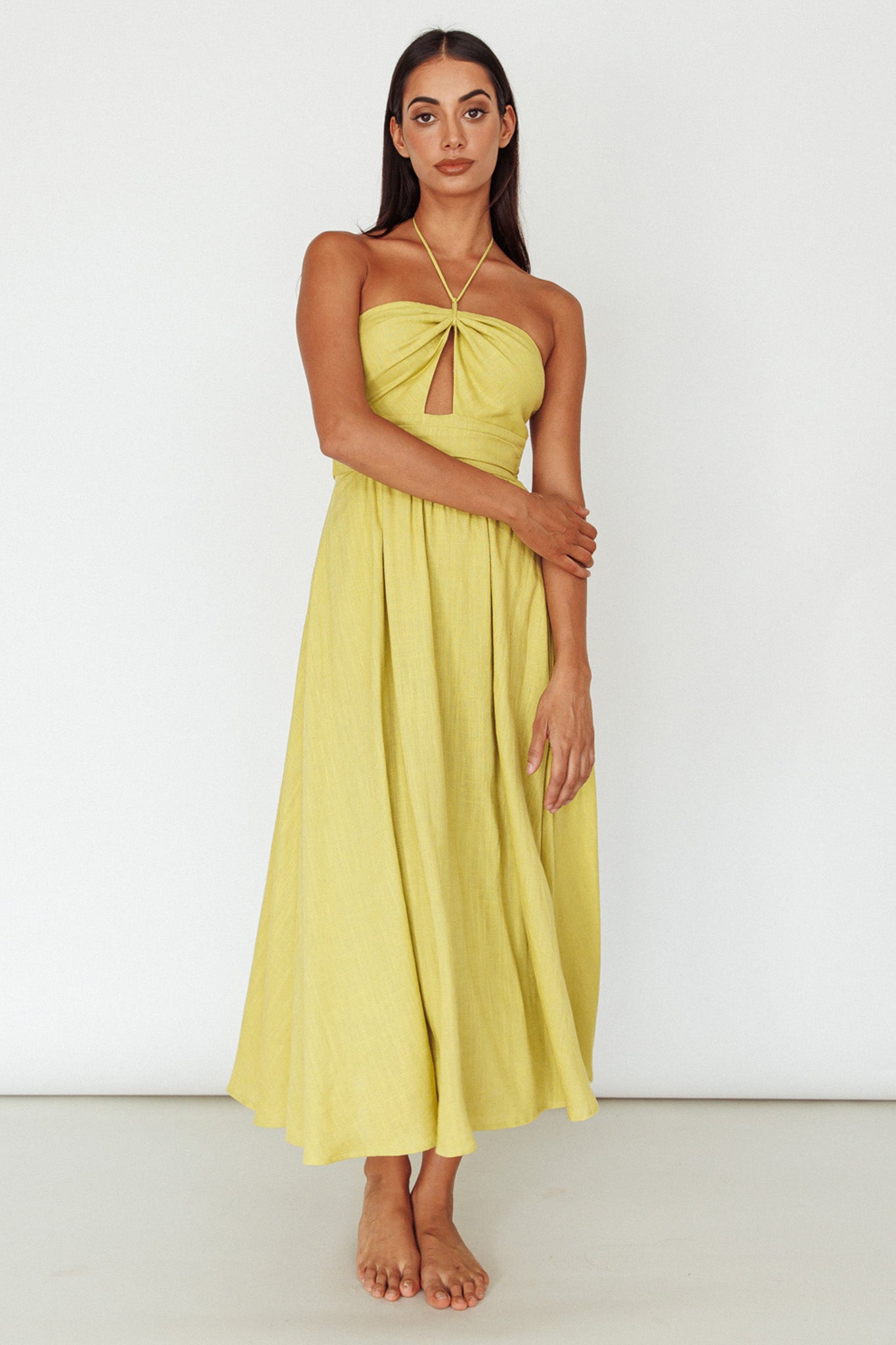 Maravilhosa Keyhole Halter Midi Dress Lime by Selfie Leslie