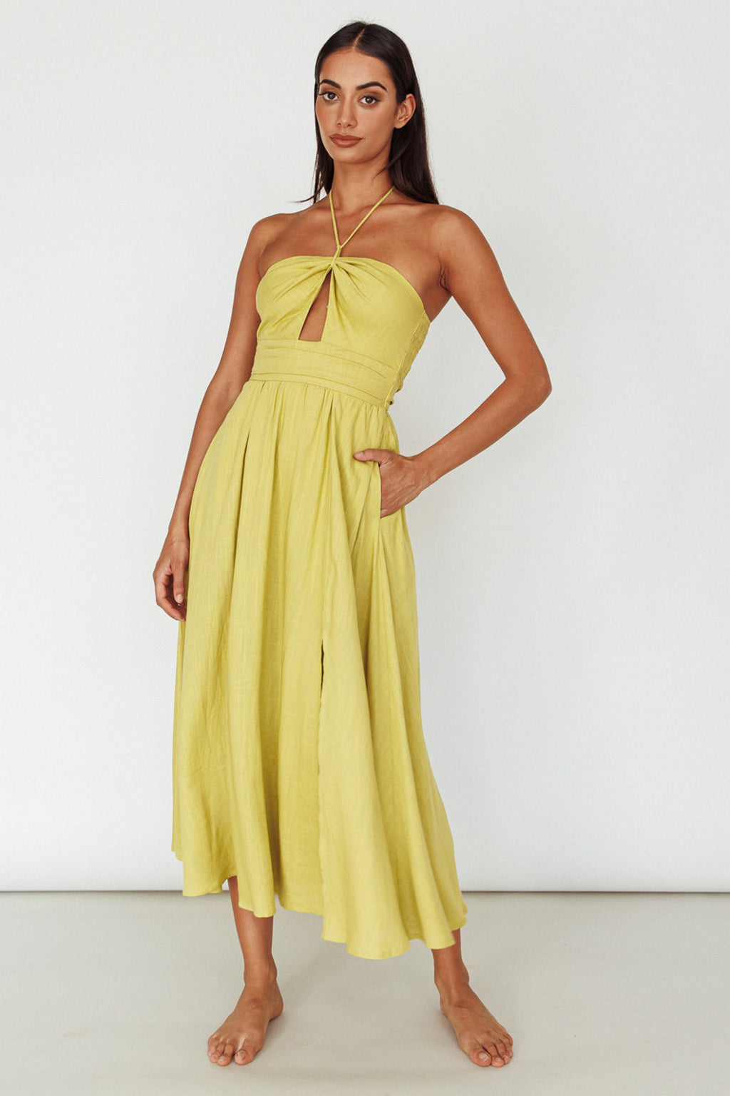 Maravilhosa Keyhole Halter Midi Dress Lime Maravilhosa Keyhole Halter Midi Dress Lime